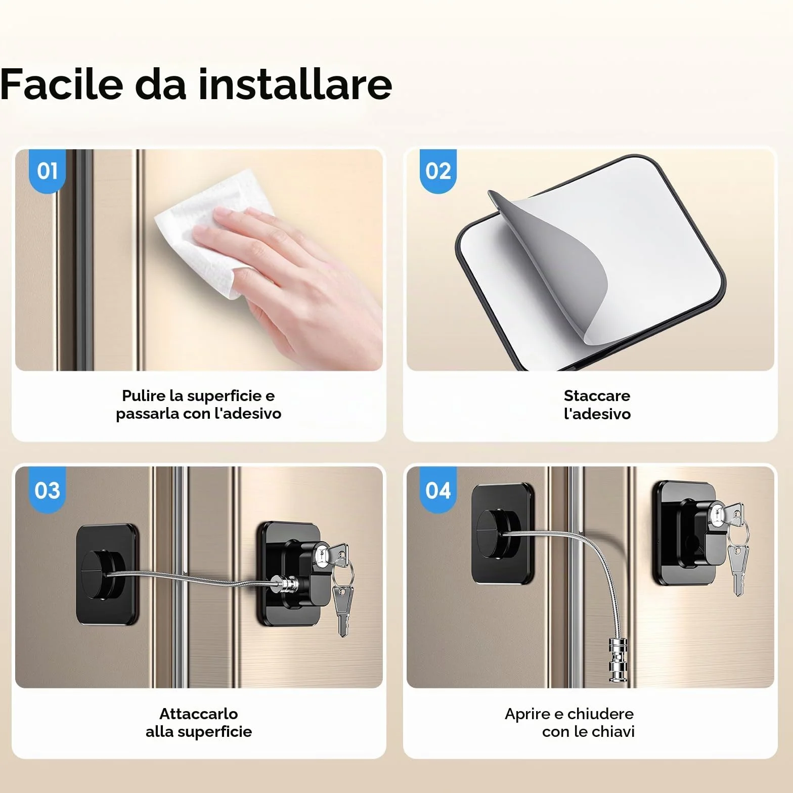 Blocca Bambini per Frigorifero e Cassetti 2 Pezzi, Chiusura Sicurezza con Adesivo Potente per Armadietto Armadio, A-Nero