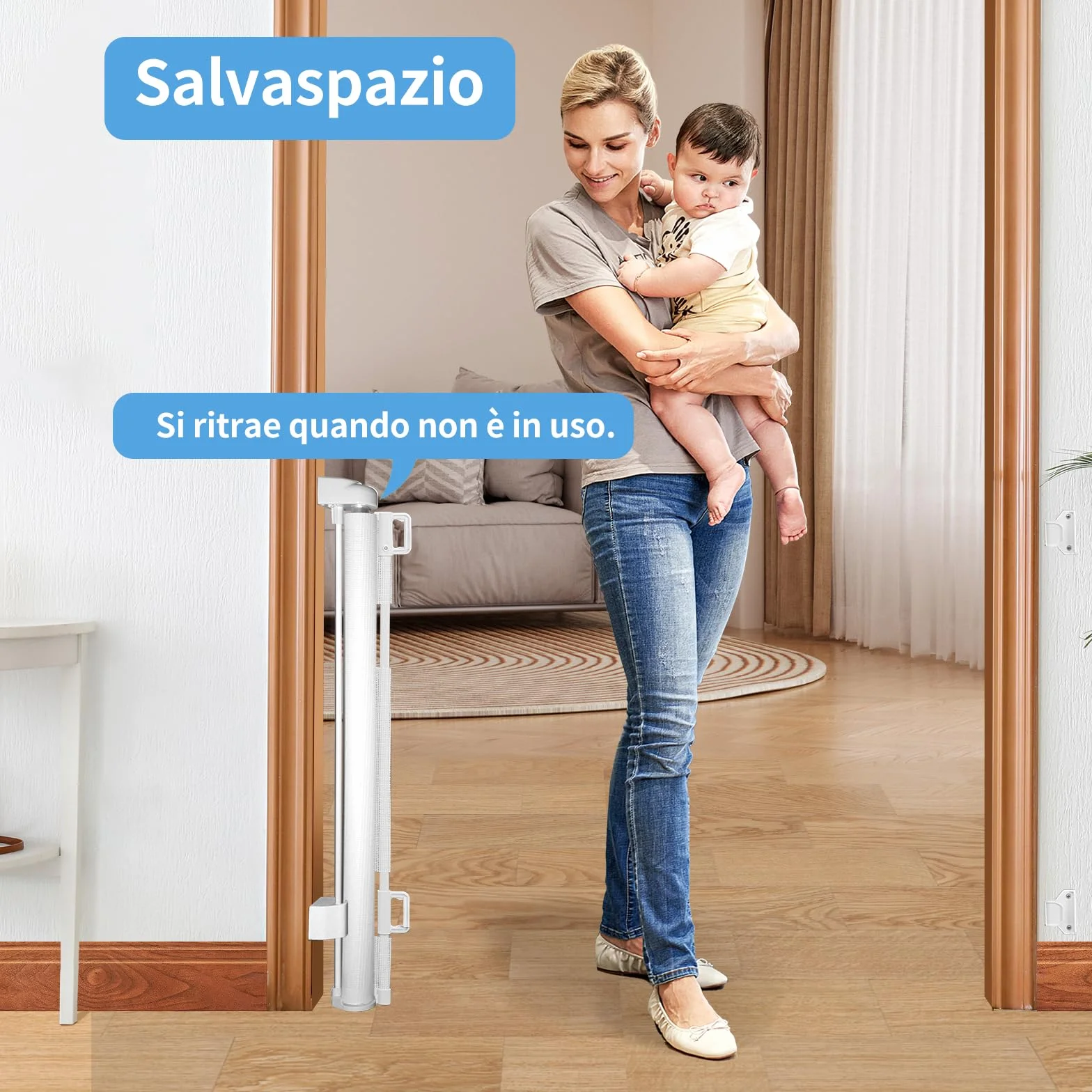 Cancelletto Estensibile per Scale 0-140 cm Porta Retrattile per Bambini e Animali Domestici Bianco
