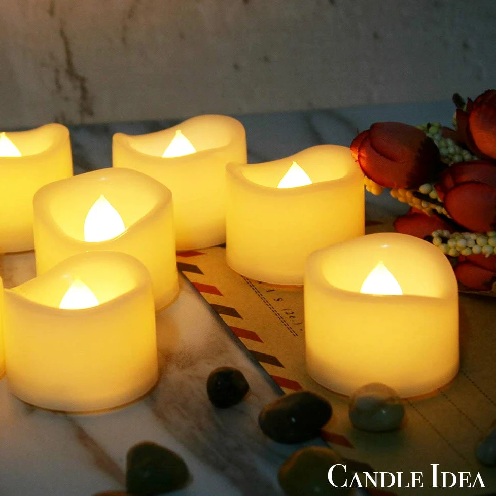 48 pz LED senza fiamma tremolante candela votiva a batteria tremolante tremolante LED candeline sfarfallio sfarfalsi candele per Halloween, Natale, decorazioni per feste di nozze, ecc. (bianco caldo)