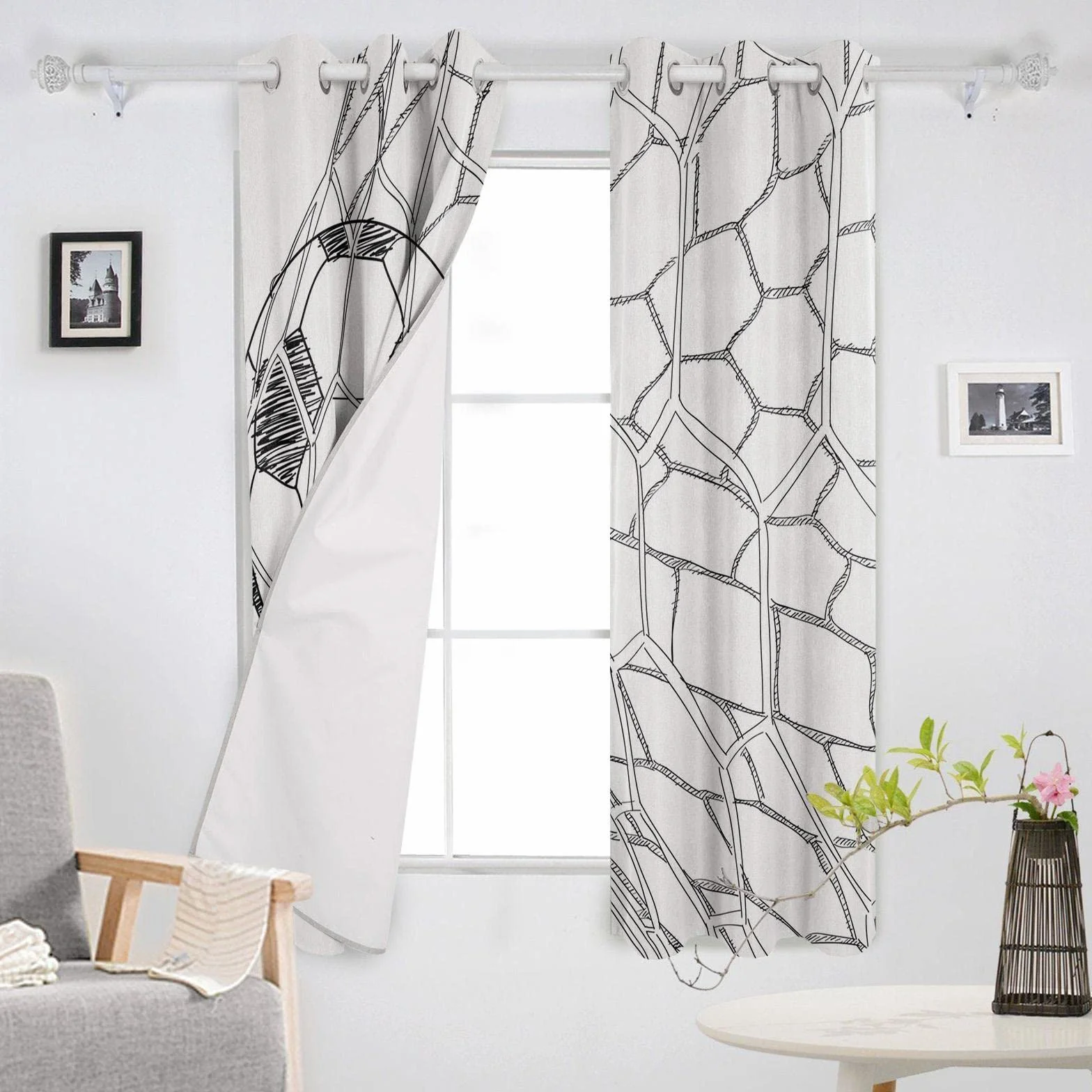 Tende Oscuranti Per Interni Bianco E Nero 300X270Cm 2 Pezzi Termica Isolante Tenda Della Finestra Con Occhielli
