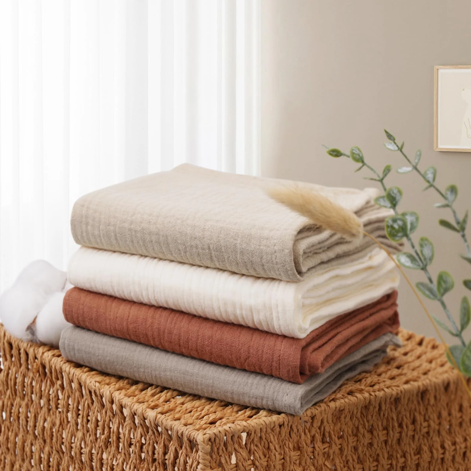 Mussole Neonato 60x60 cm Set 4 Pezzi 100% Cotone Marrone