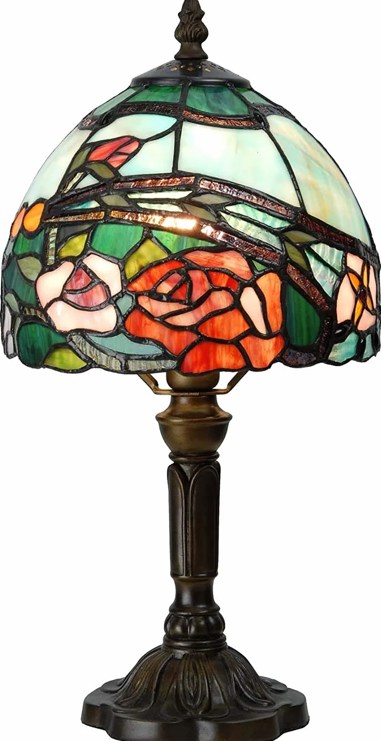 Bieye L30736 Lampada da tavolo in vetro colorato in stile Tiffany con paralume largo 8 pollici, alto 15 pollici, rosso