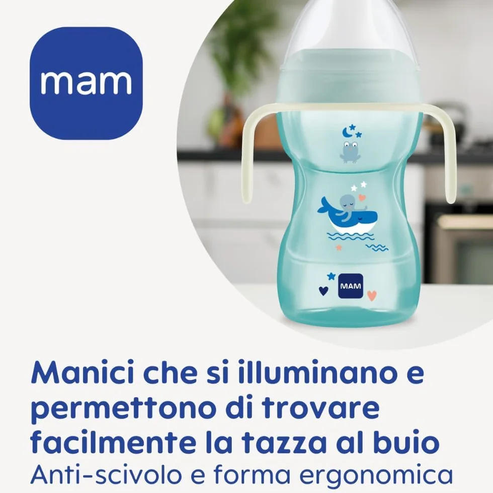 MAM Fun to Drink Cup Tazza bambini 270 ml Biberon neonati 8+ mesi beccuccio anti-goccia valvola flusso libero Borraccia manici antiscivolo Rosa