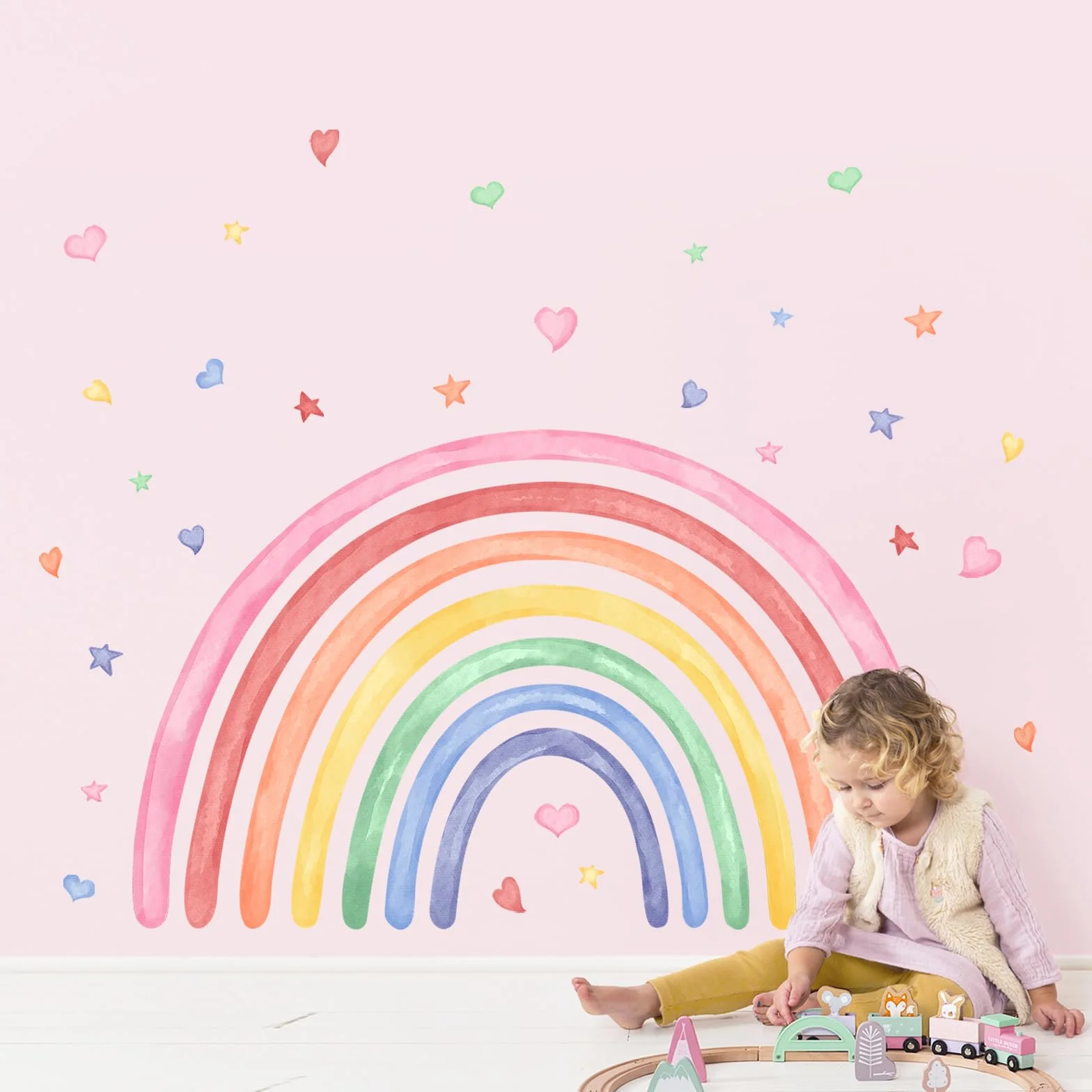 Supzone Adesivi Murali Arcobaleno Bambini - Sticker da Parete per Camerette con Cuori e Decorazioni