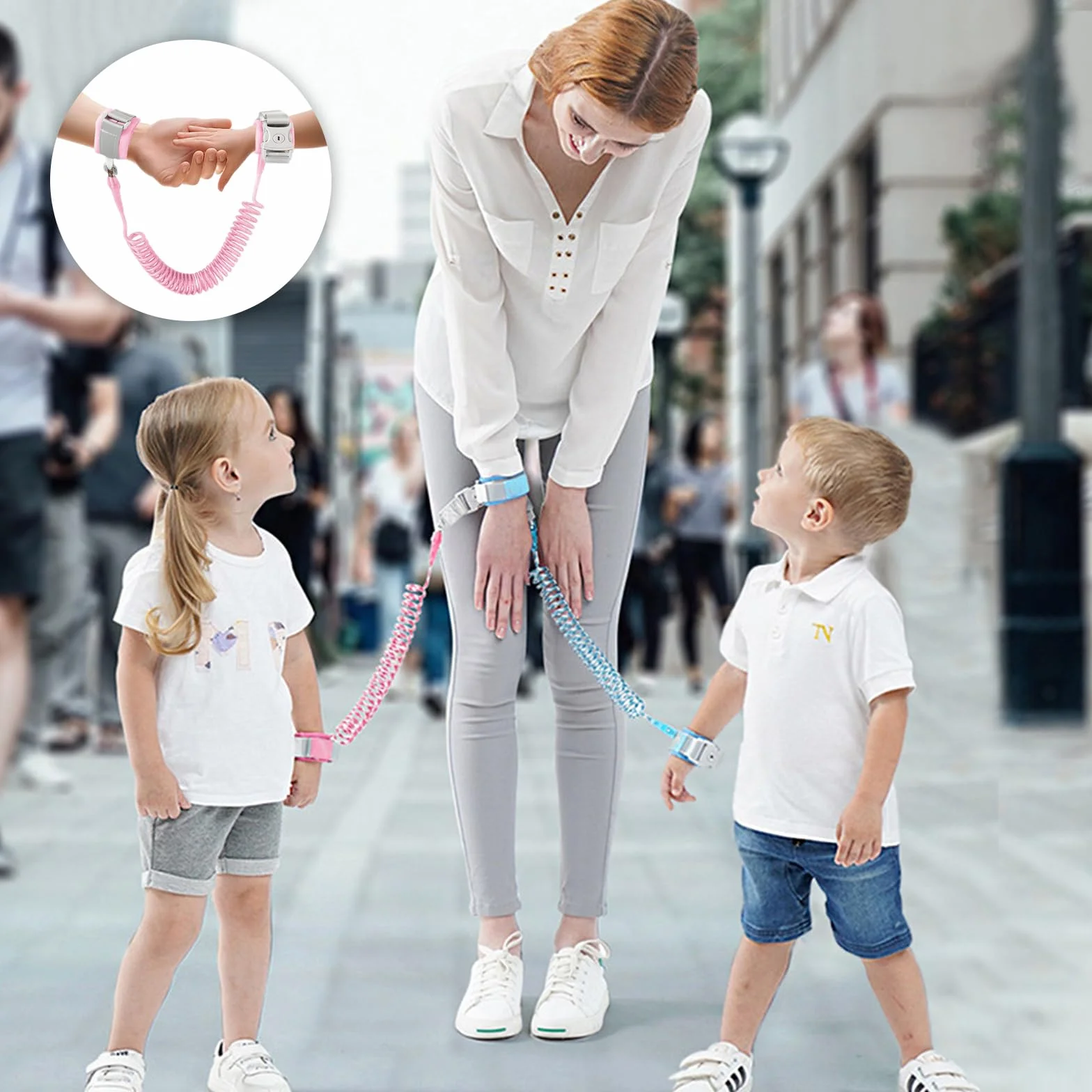 Guinzaglio per bambini 2,5M con chiave Braccialetto anti-perso regolabile 360° Rosa