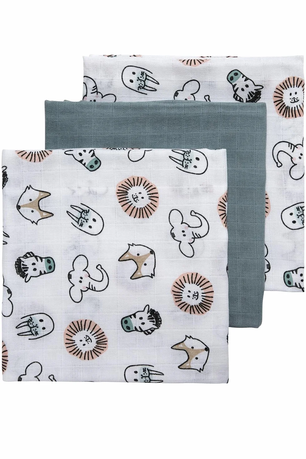 Meyco Zestaw 3 pannolini garza mussola 70x70cm Verde pietra Bianco