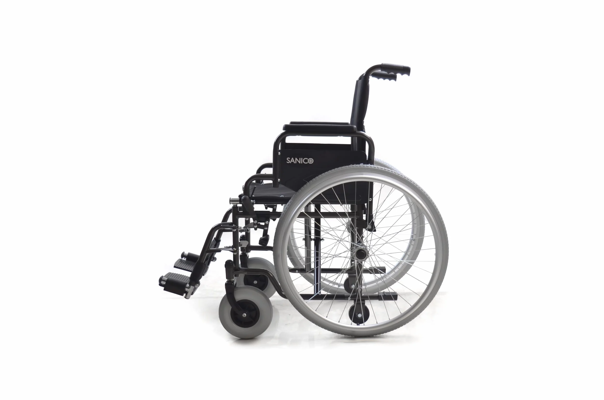 Sanico Carrozzina Autospinta Telaio Acciaio Portata 120 kg Seduta 45 cm Braccioli Pieghevoli Poggiapiedi Rimovibili Nero