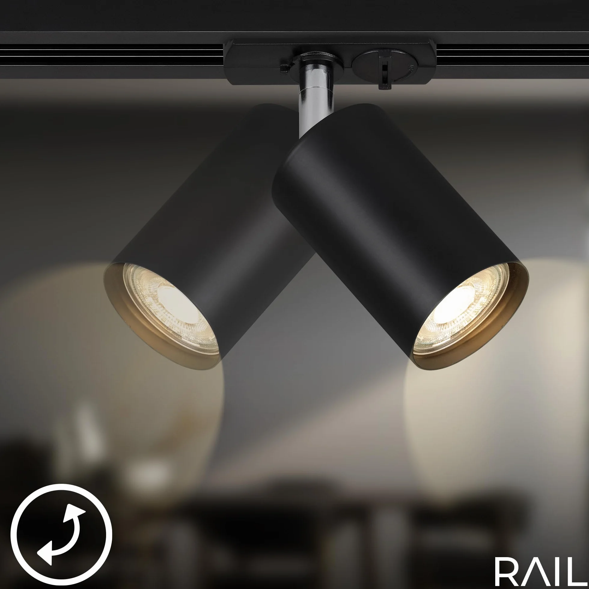 BRILONER - Set iniziale di binari, 4x spot GU10 orientabili, espandibili, sistema di illuminazione a binario a soffitto, binario per faretti, lampada a soffitto, plafoniera, faretto, 9W, 1,5 m, nero