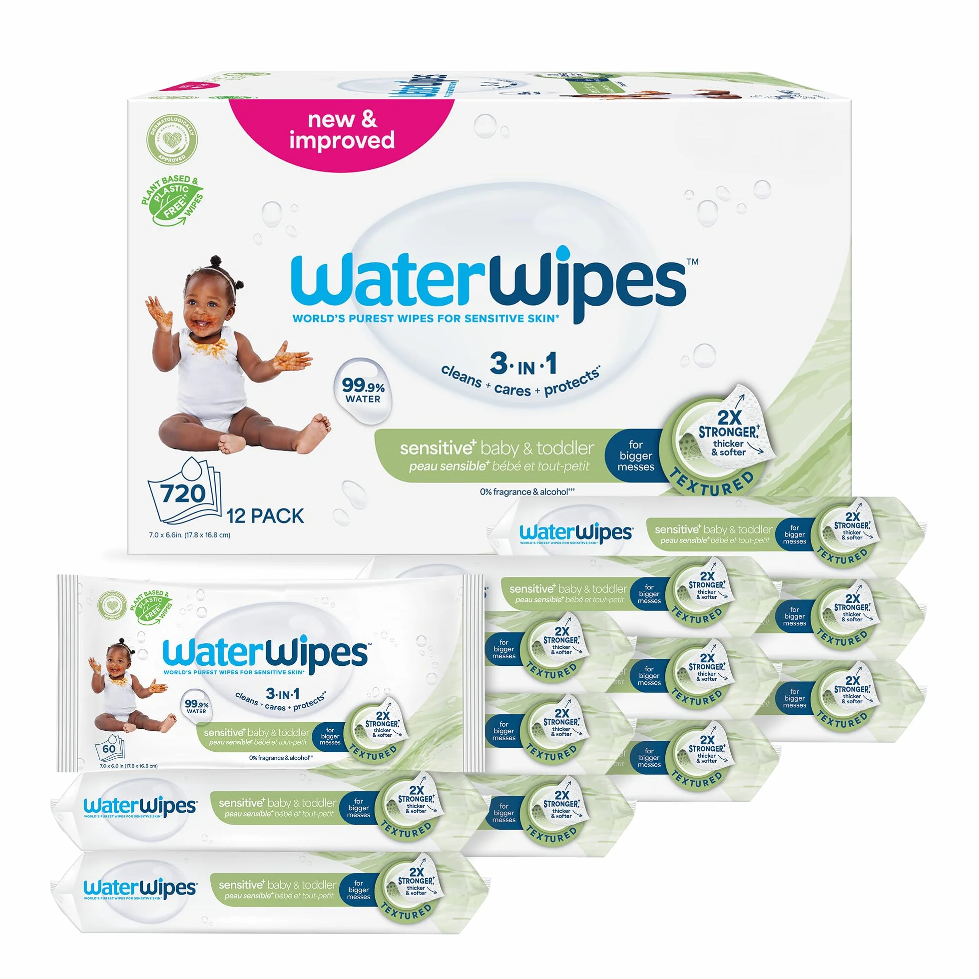 WaterWipes Salviettine Neonati Bambini Piccoli 720 Pezzi 12 Confezioni 99,9% Acqua Senza Profumo