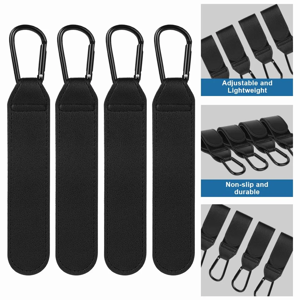 Ganci Passeggino Universali 4 Pezzi Nero Antiscivolo Fino a 5 kg Accessori in Pelle