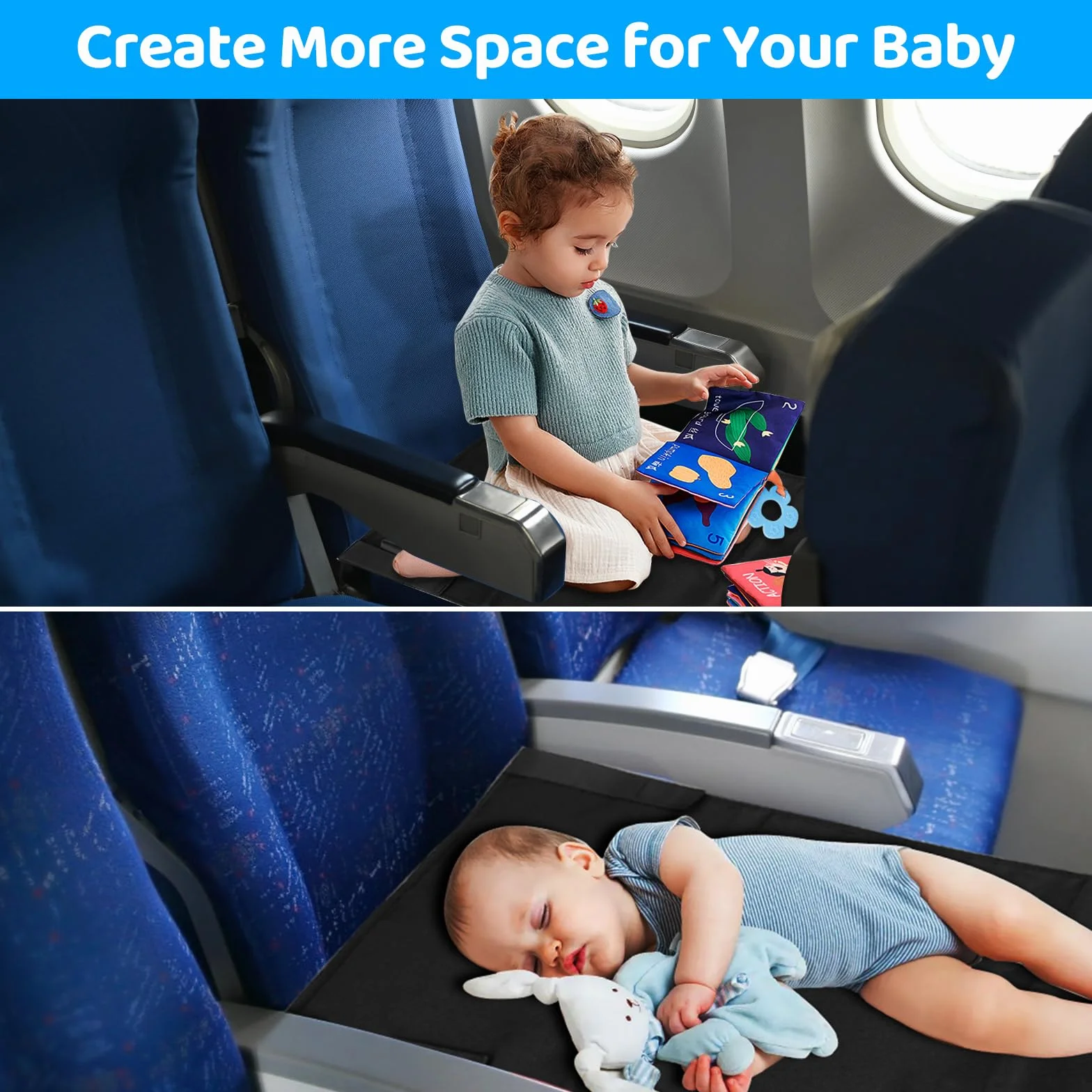 Poggiapiedi Aereo Lettino Bambini, Estensione Sedile per Bambino, Letto Portatile Viaggi Brevi 79x44 cm