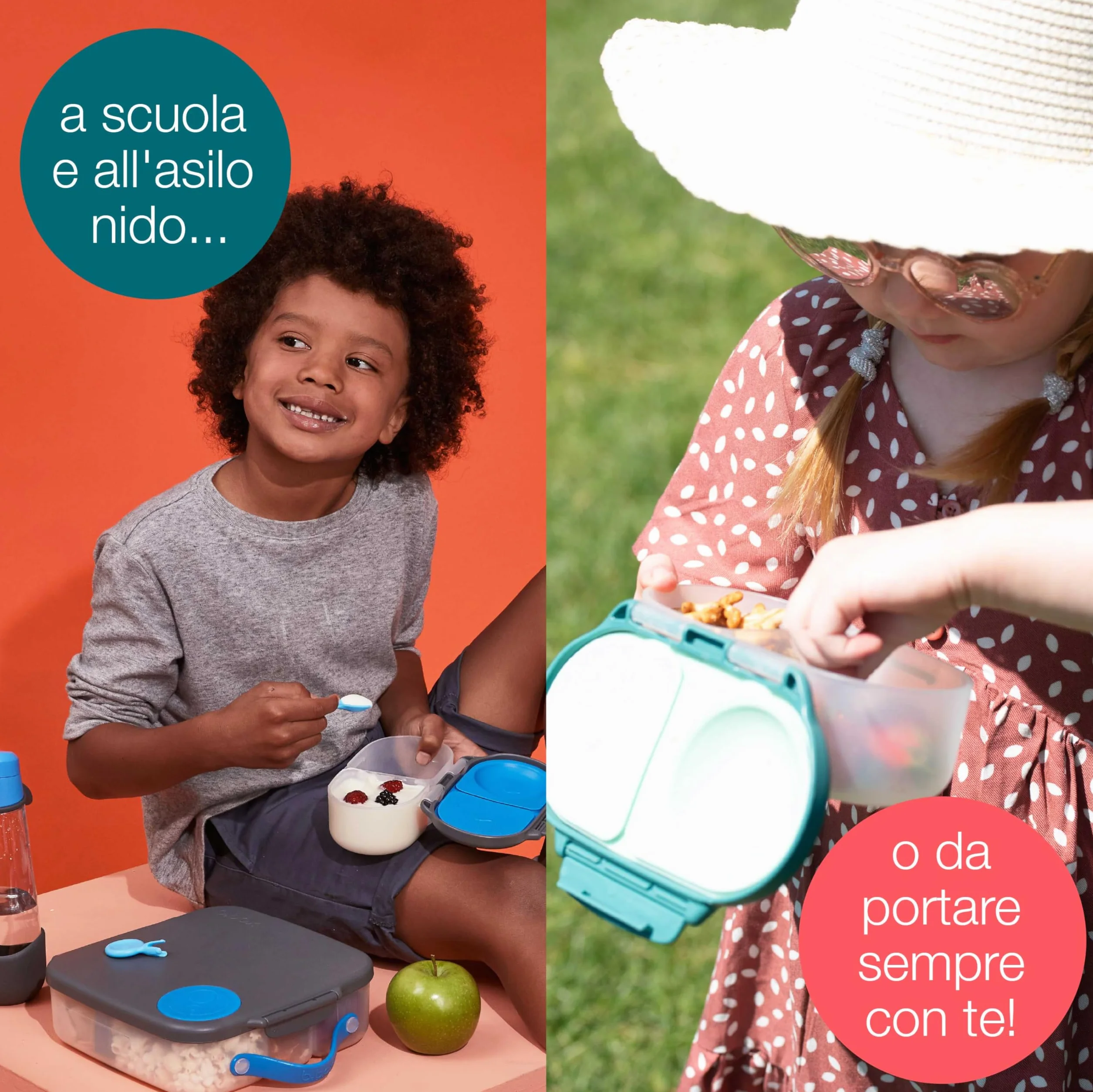 b.box Porta Merenda Mini Bento Box 2 Scomparti a Prova di Perdite Lunch Box Bambini Senza BPA