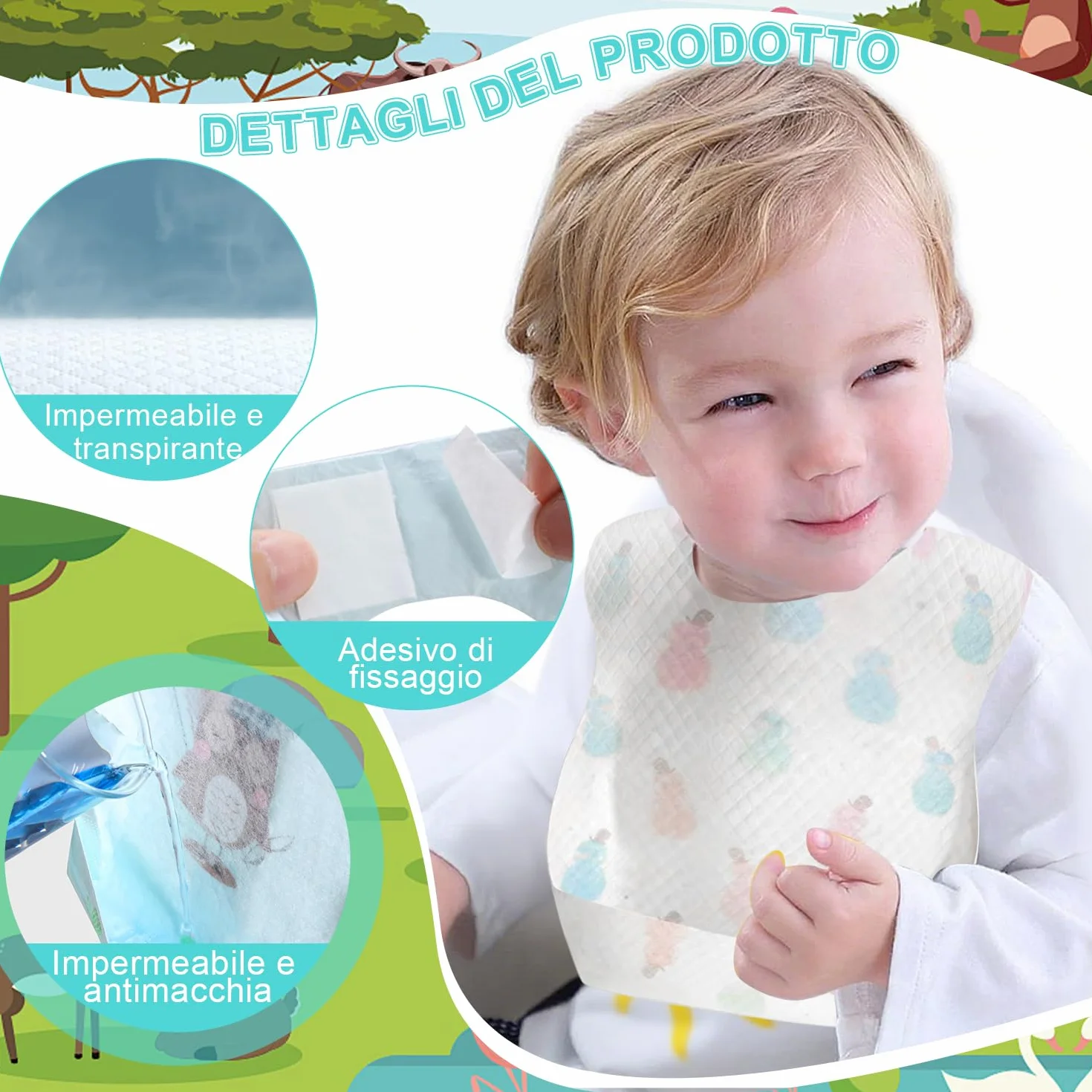 LATRAT 40 pezzi Bavaglini usa e getta bambini, Bavaglino Neonato Impermeabile, Tessuto Non Tessuto Regolabili Tasca Raccogli Pappa