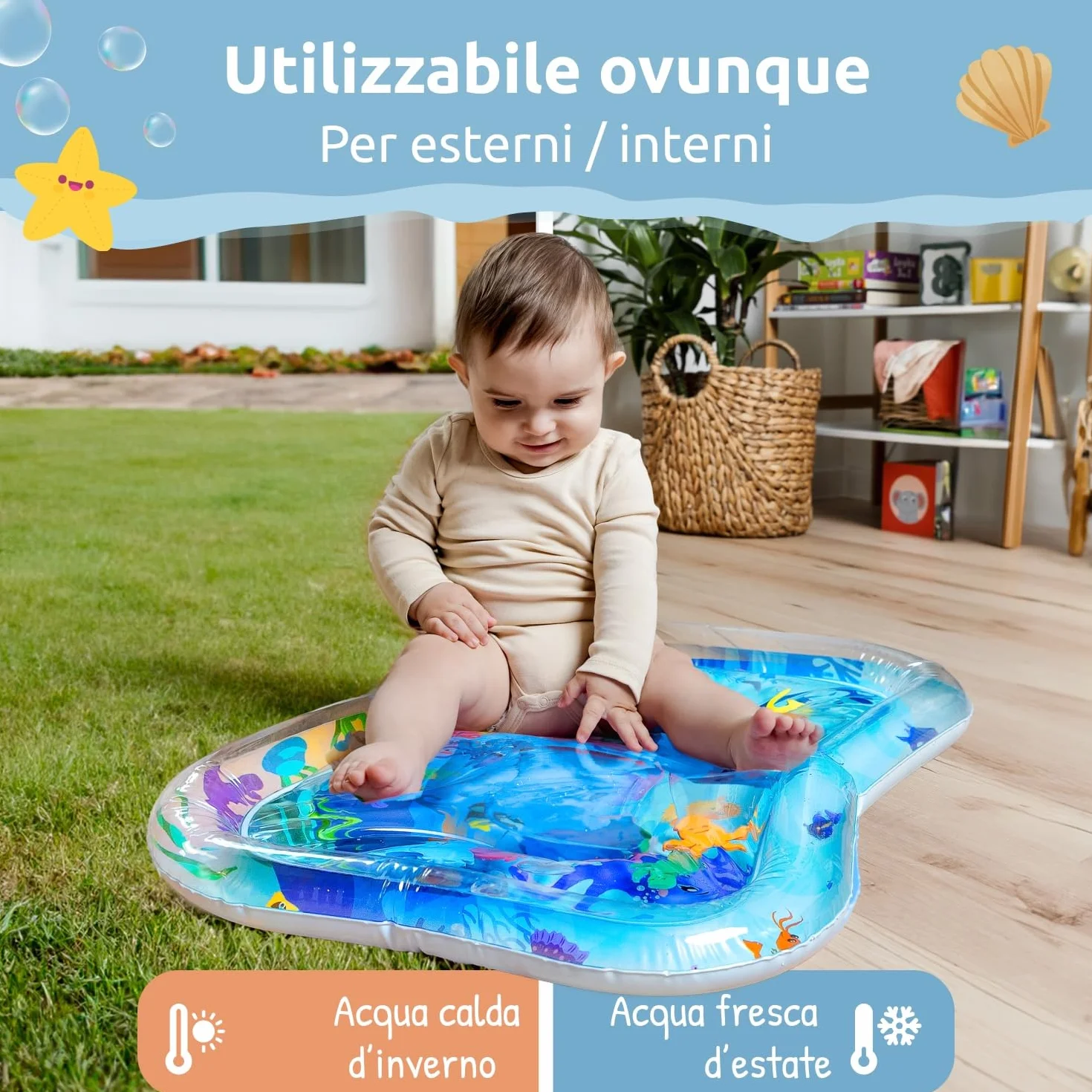 Mallie® Tappetino Tummy Time Neonato Gonfiabile ad Acqua: Giochi Sensoriali 0-3 Mesi