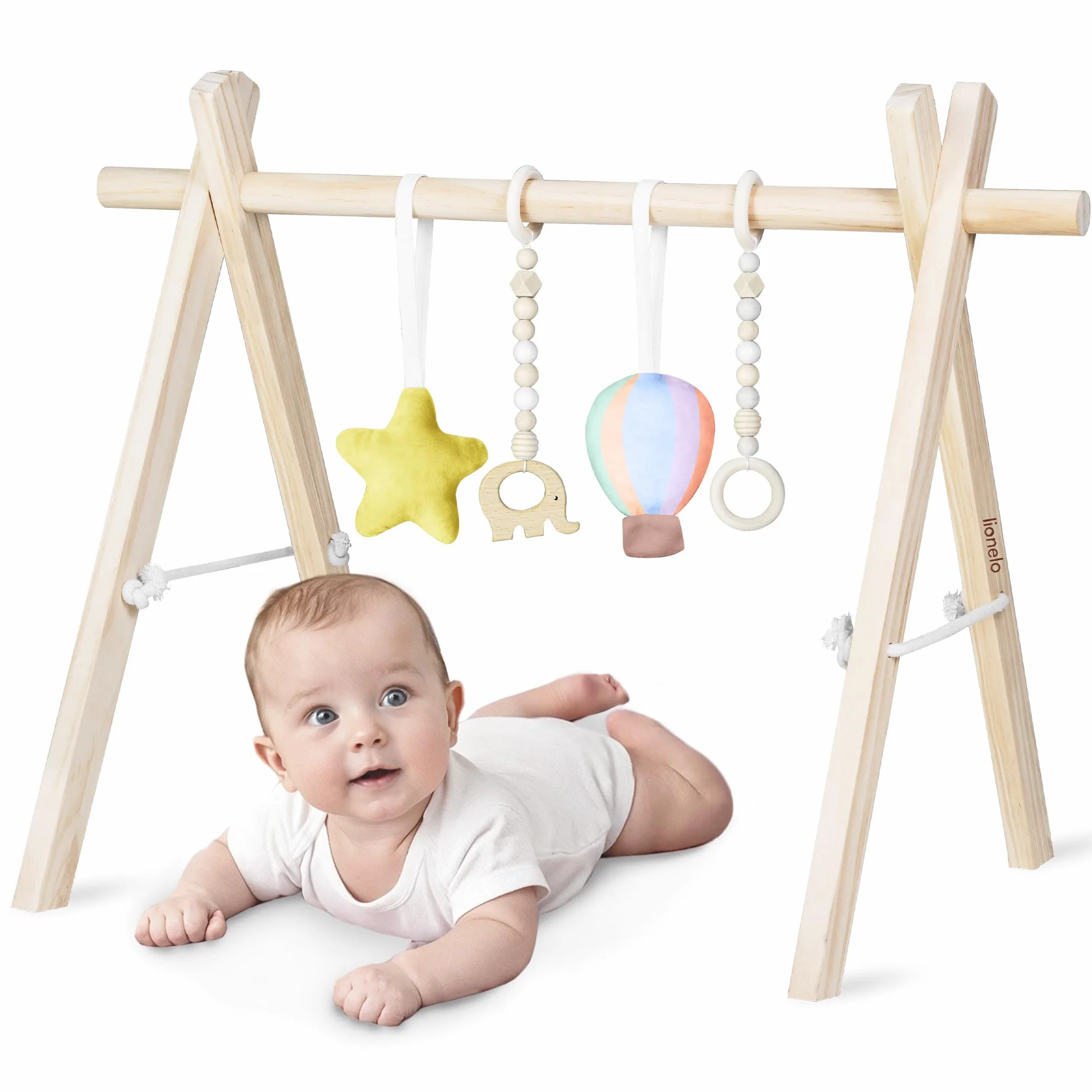 Lionelo Anis Palestrina Legno Baby Gym Giochi Rimovibili Pieghevole Centro Attività Neonato Giocattolo Montessori