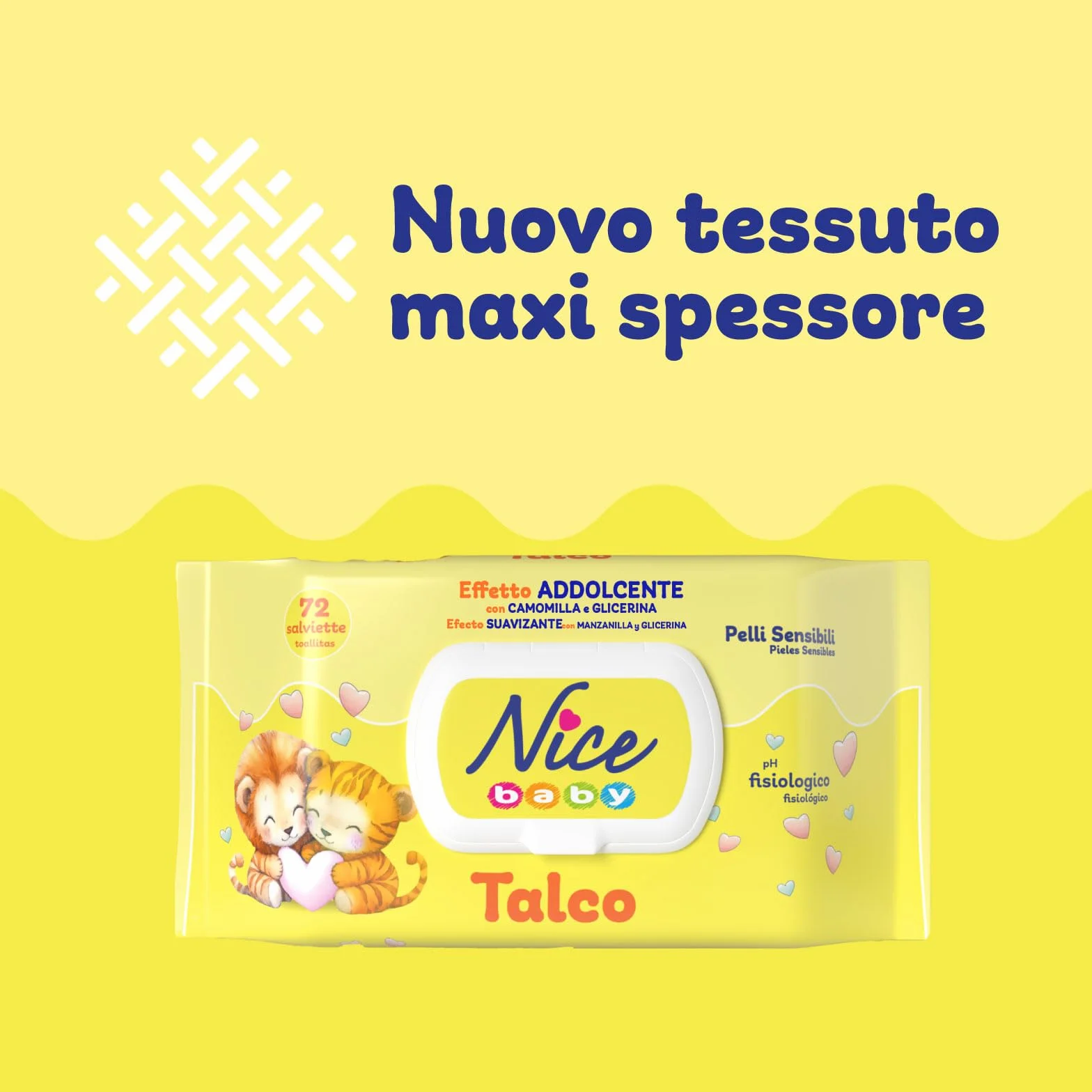 Nice Baby Talco Salviette per Cambio Pannolino con Camomilla e Glicerina, 72 Salviette