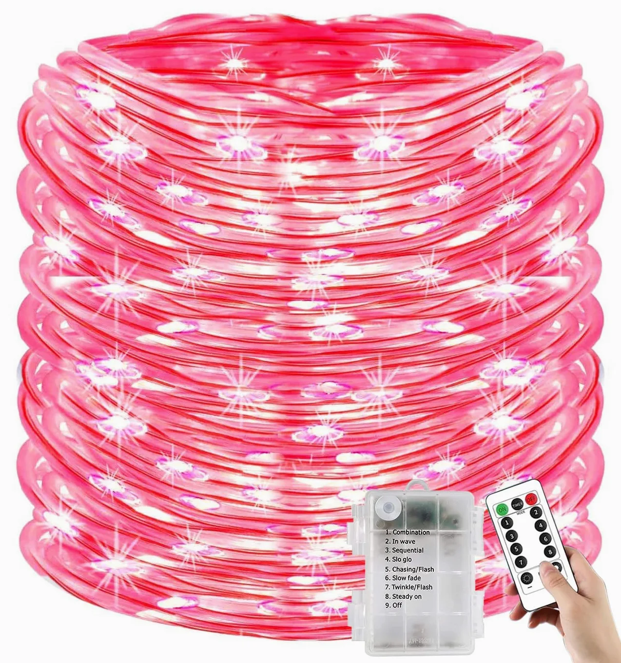 Luci a corda a batteria con telecomando, 300 LED, 32 metri, impermeabili, per esterni, matrimoni, giardino, decorazione per recinzioni Decorazione (rosso)