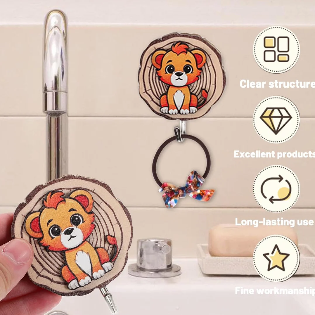 Appendiabiti per bambini a forma di animale, Ganci Autoadesivi in legno, 6 pezzi regalo camera