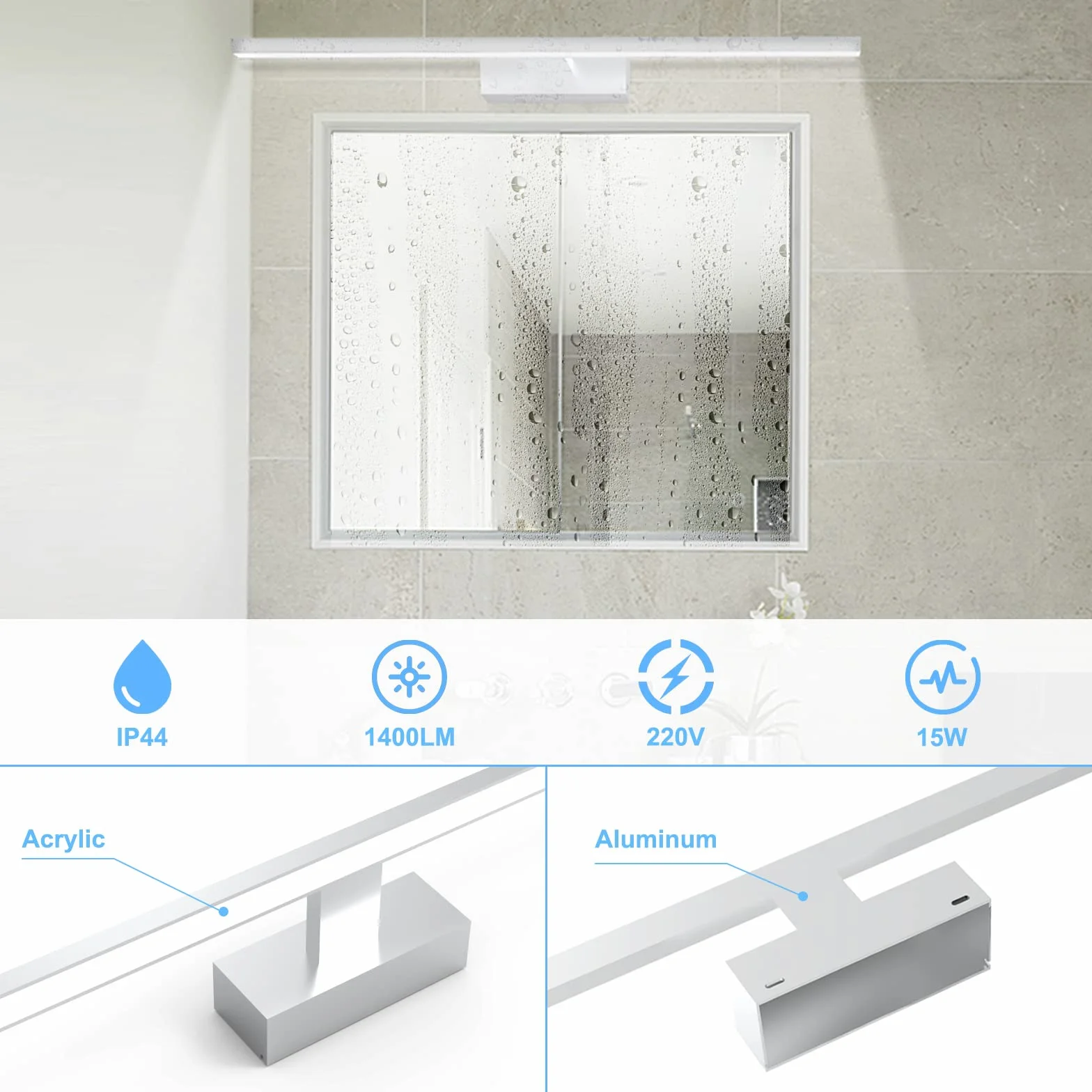 NIORSUN Lampada Specchio Bagno LED 15W 60cm, 1400 Lm, Dimmerazione Libera 3000K - 6000K, Lampada da Specchio Dimmerabile Con Telecomando, Acciaio Inossidabile, Luce Specchio Bagno Impermeabile IP44