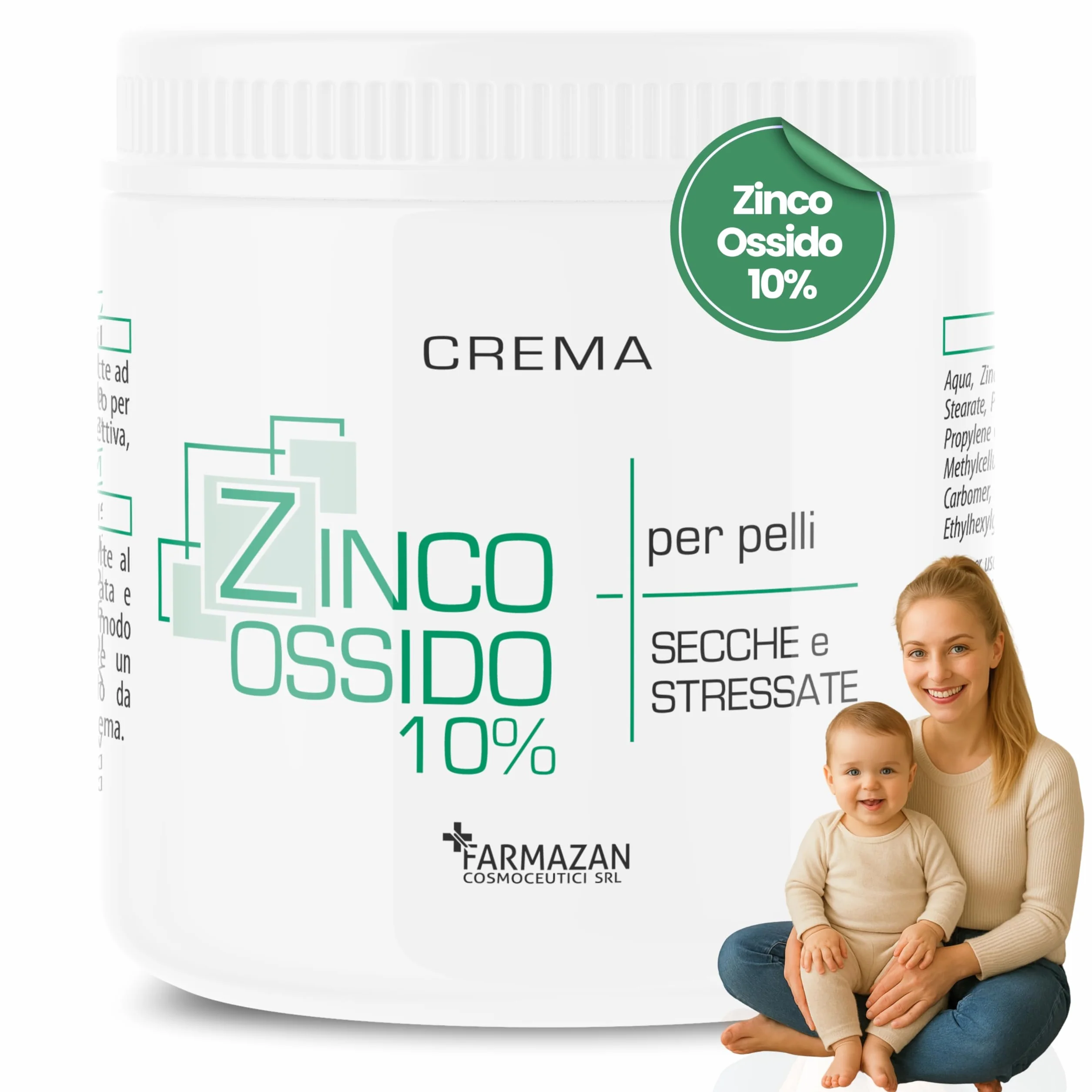 Crema Ossido di Zinco 10% 500ml Protettiva Lenitiva Idratante Senza Profumo Olio di Mandorla e Ricino Cambio Pannolino Pelli Delicate Made in Italy