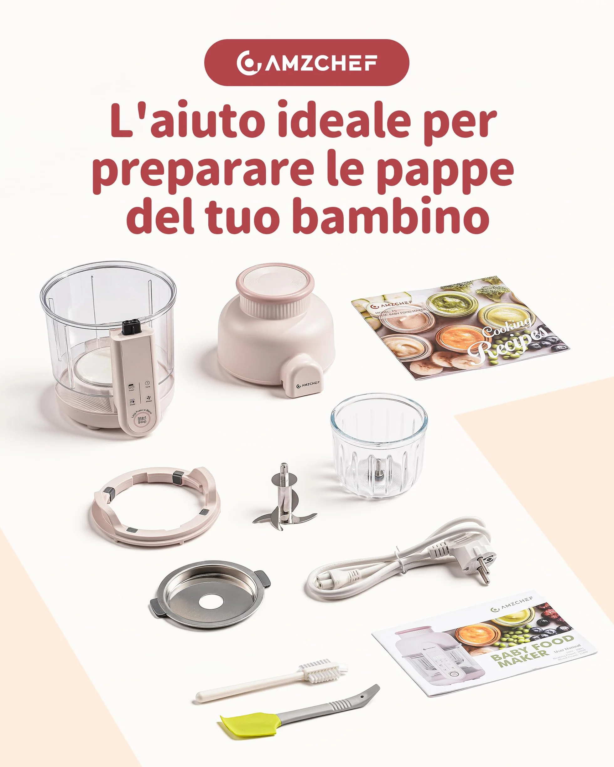 AMZCHEF Cuocipappa 6-in-1 Vaporiera & Frullatore Baby Food Processor BPA-Free Touch Screen
