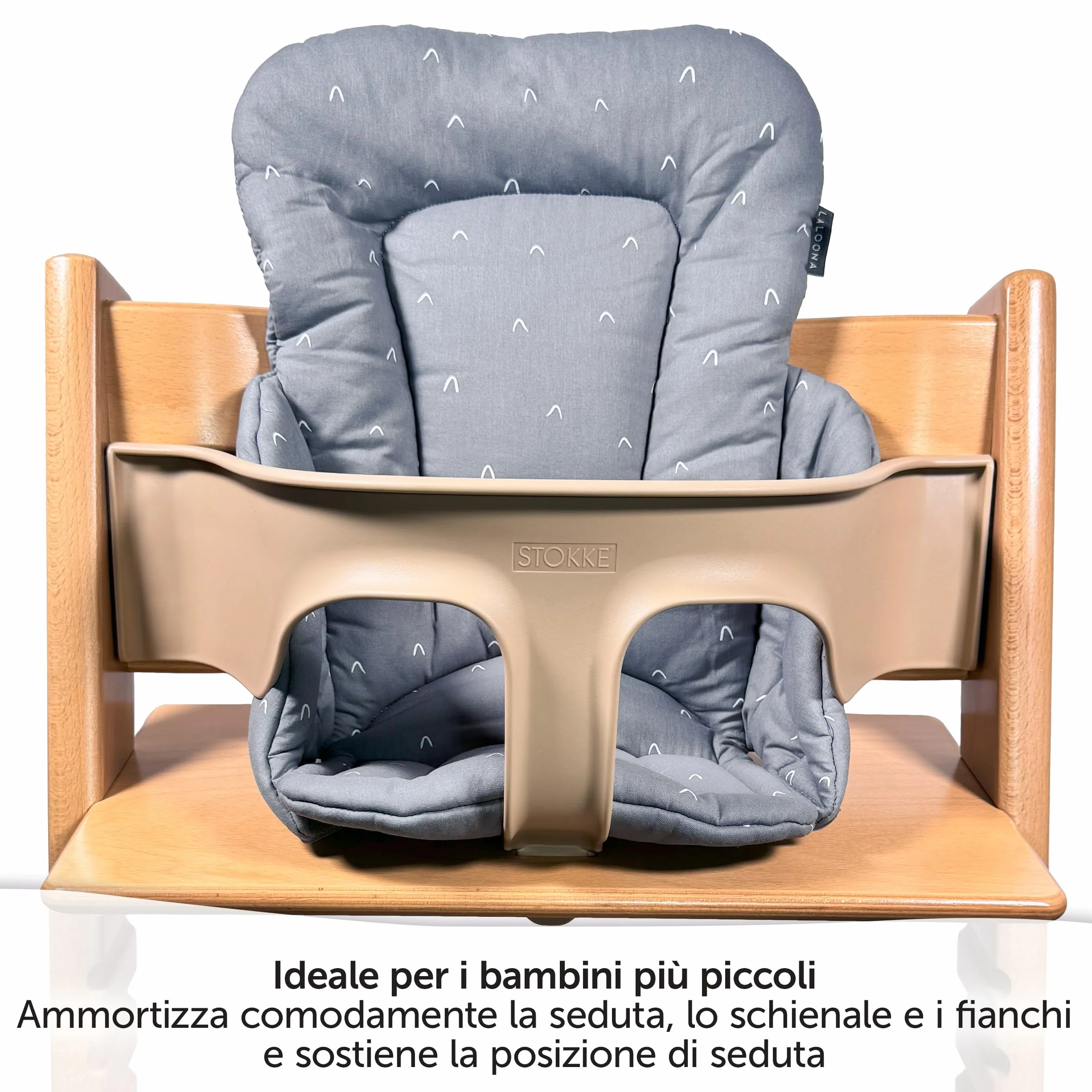 LaLoona Cuscino Riduttore Seggiolone per Stokke Tripp Trapp, Cotone, OEKO-TEX Standard 100, Lavabile in Lavatrice, Grigio