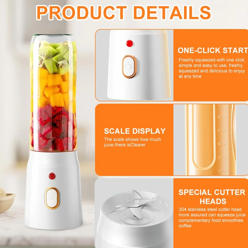 Mixer Portatile Ricaricabile per Smoothie 500 ml 10 Lame USB