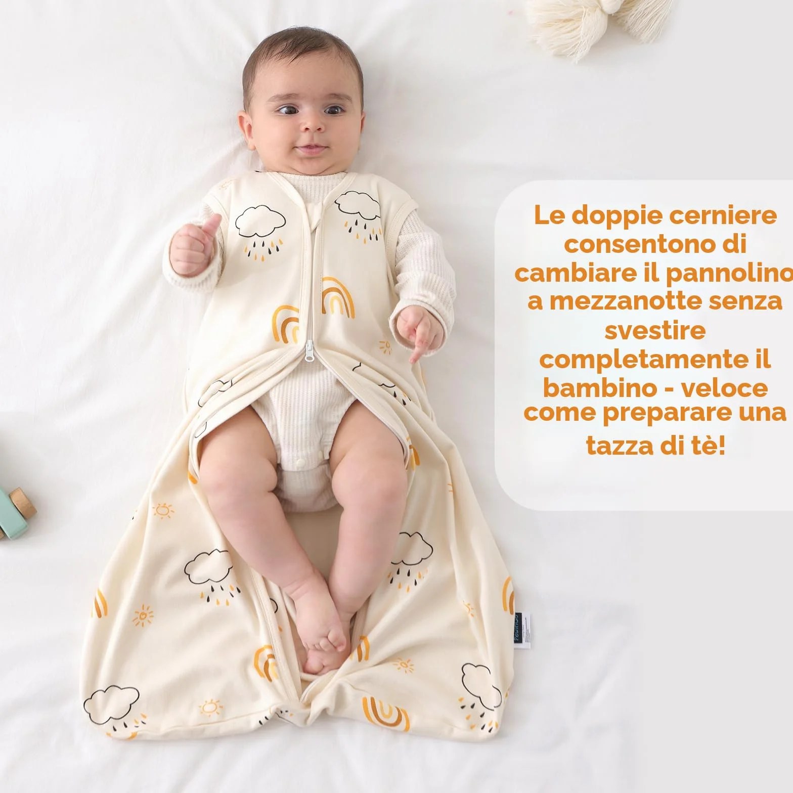 Sacco Nanna Neonato 0-6 Mesi 0.5 TOG 2 Pezzi Cotone Biologico OEKO-TEX Cerniera Doppia
