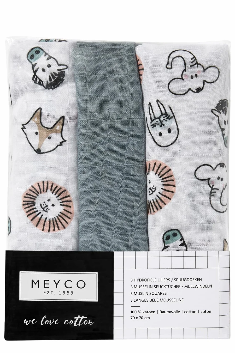 Meyco Zestaw 3 pannolini garza mussola 70x70cm Verde pietra Bianco