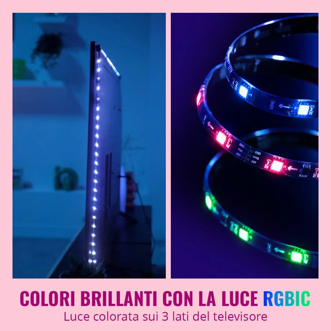 WiZ HDMI Sync Box con retroilluminazione TV, sincronizza la luce con film, giochi e musica, HDMI 2.0, Striscia LED RGBIC per TV da 75-85 pollici, controllo con App, compatibile con Google e Alexa
