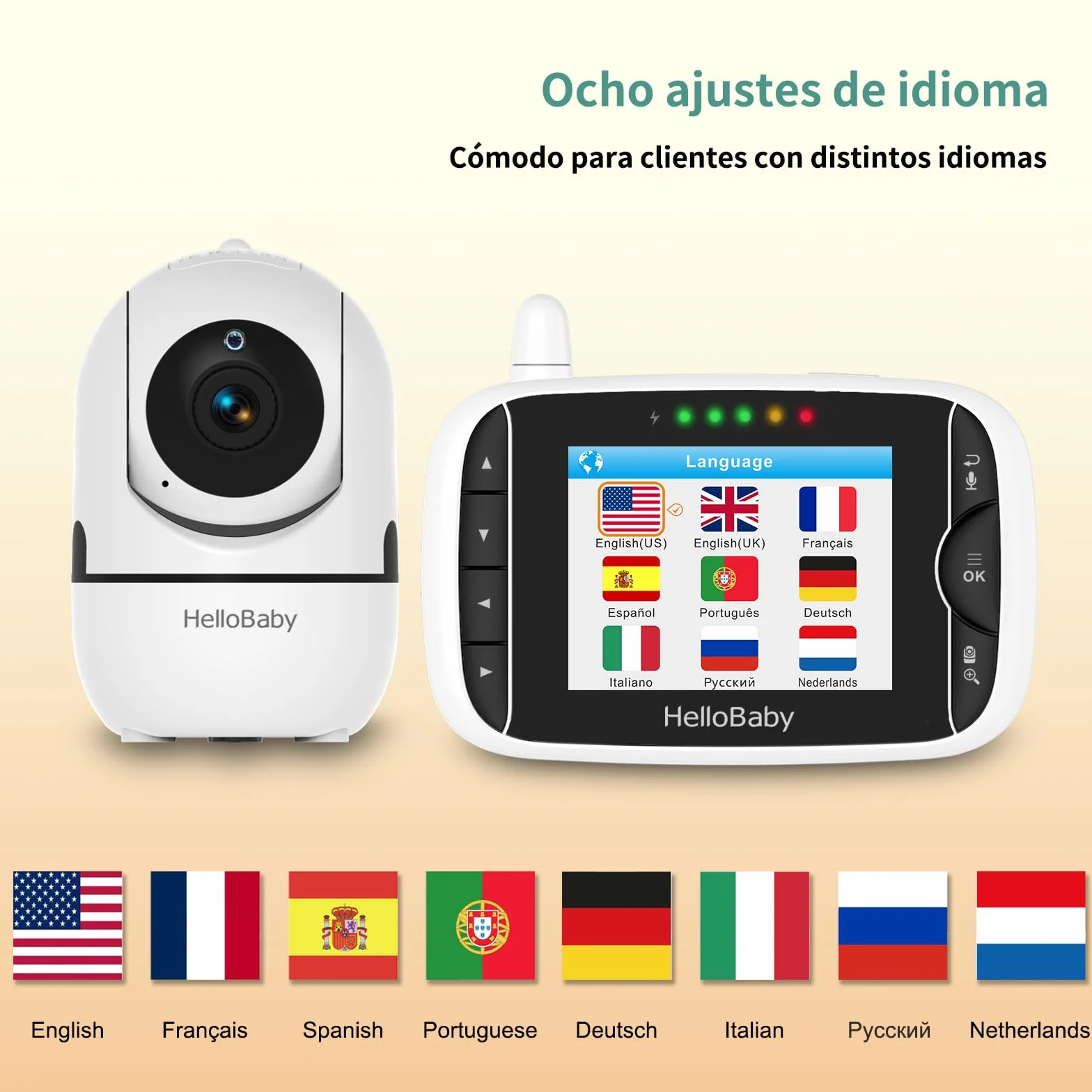 HelloBaby HB65 Baby Monitor con Telecamera, Display 3,2 Pollici, Video Audio Pan-Tilt-Zoom, Visione Notturna