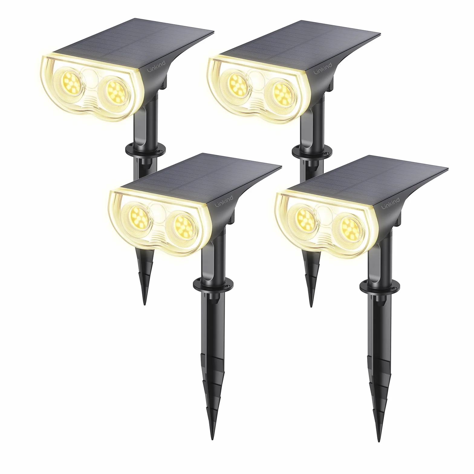 Linkind StarRay Luci Solari Esterno Giardino Bianca Calda, 22 LED Faretti Solari Decorative, 3000K 800LM Lampade Solari da Giardino Impermeabile IP65 per Cortile Prato Piscina, 4 Pezzi