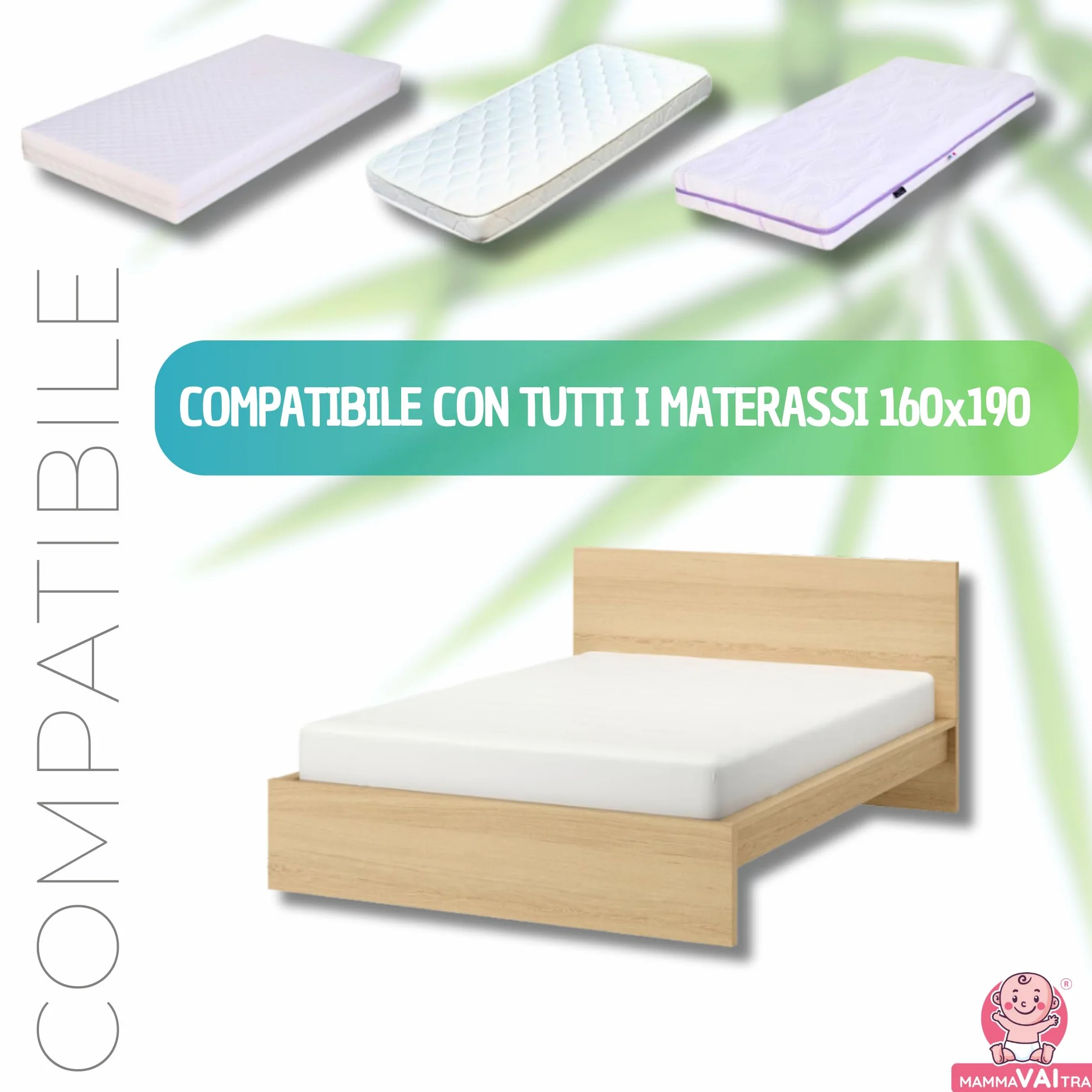 Coprimaterasso Matrimoniale Impermeabile in Bambù 160x190x30 cm