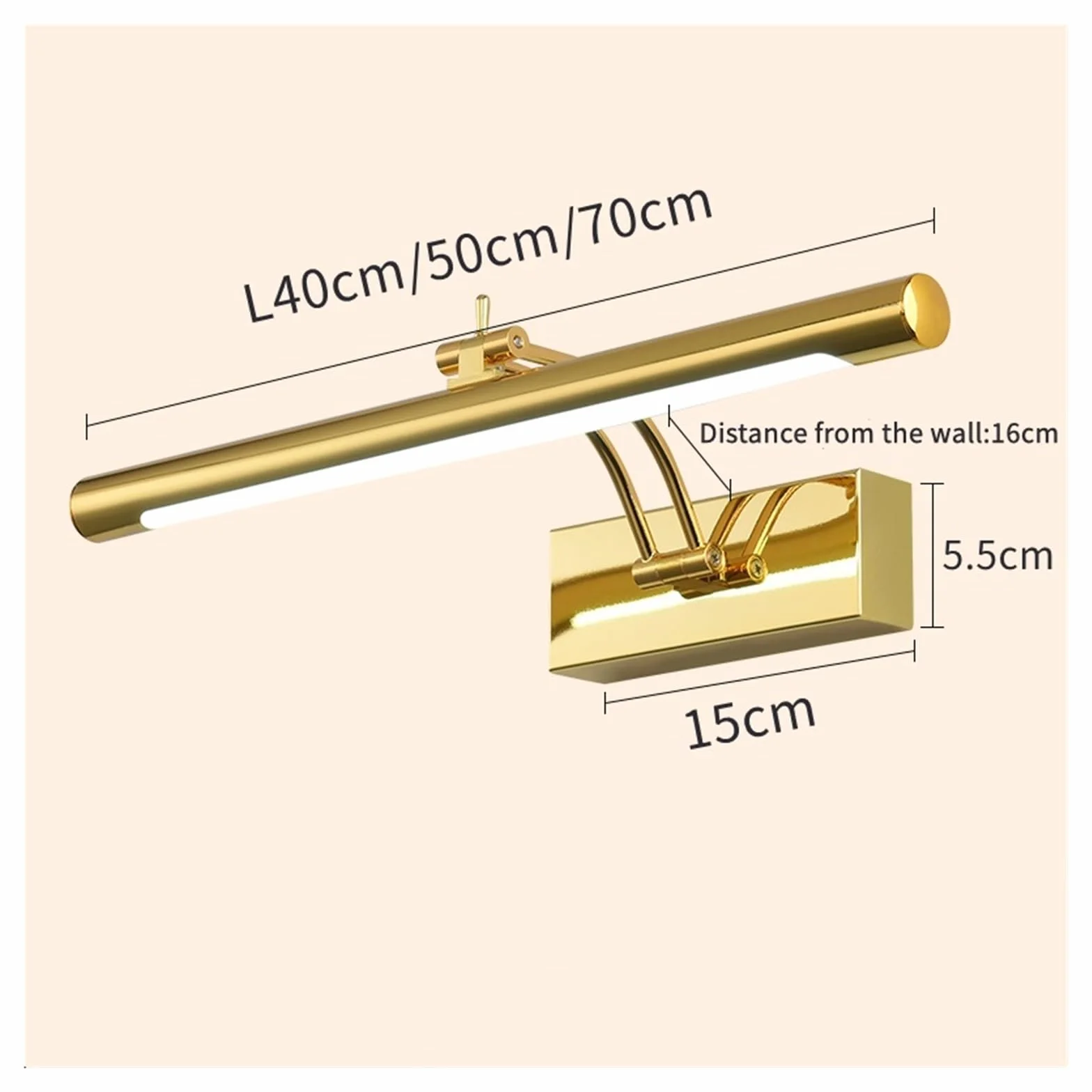 Luci per quadri da parete Lampada da parete moderna for bagno a LED, acciaio inossidabile impermeabile L40 / 55 / 70CM, applique for specchio da interno con interruttore(Noir,12W 55CM)