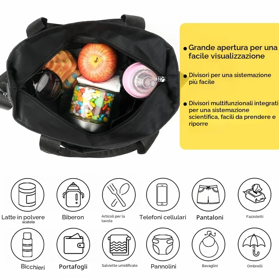 Aolso Borsa Fasciatoio per Neonato, Grande Capacità Impermeabile, Borsa Pannolini Viaggio Ganci Passeggino, Nero