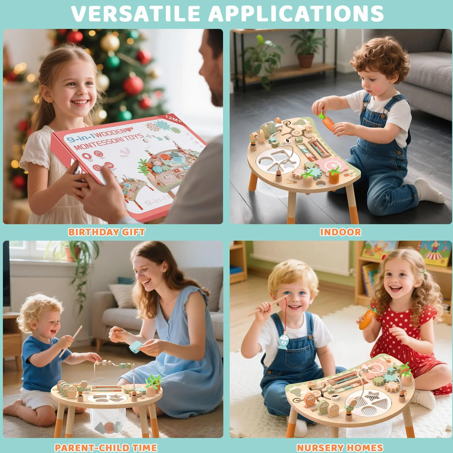 Tavolo Multiattivita Bambini Giochi Montessori 1 2 3 Anno, 9-in-1 Tavolino Bambino in Legno, Giocattoli Educativi Regalo 1+ Anni