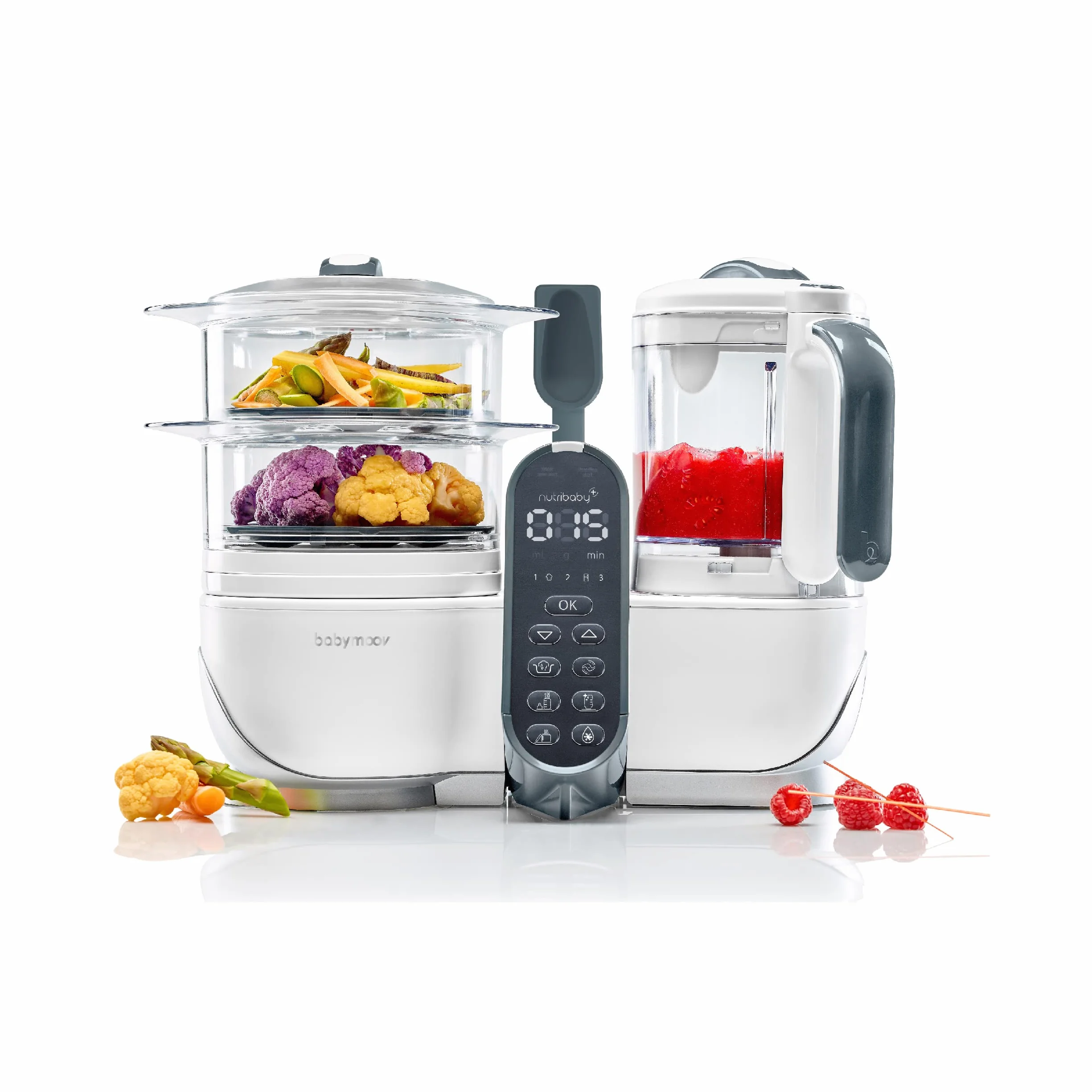 Babymoov Nutribaby+ Cuocipappa Multifunzione 6 in 1 Cuocivapore Frullatore Grande Capacità Bianco