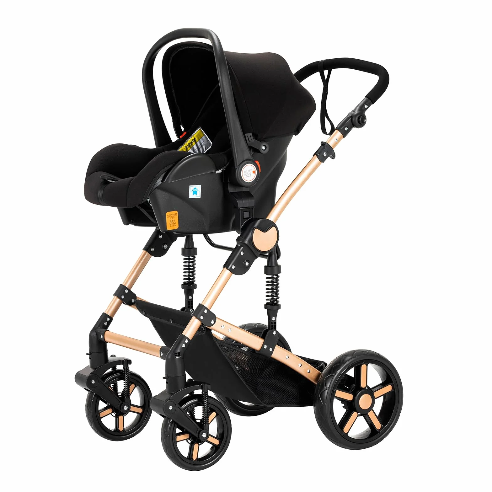 Magic ZC Passeggino Trio 3 in 1 per Neonati con Design Portatile Pieghevole Un Clic, Spinta Reversibile a Due Vie, Black Gold