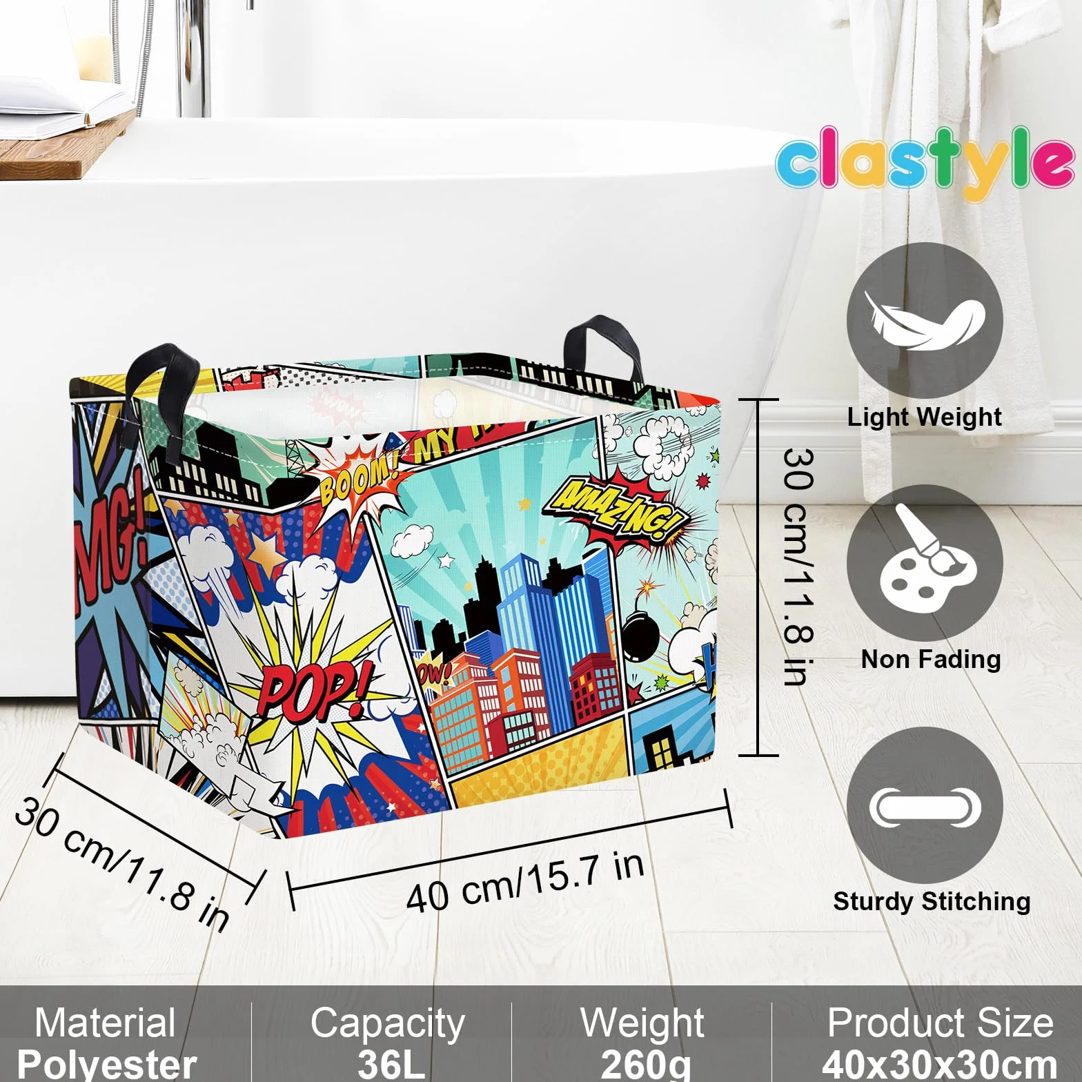 Clastyle Cestino Biancheria Bambini Impermeabile 40x30x30 cm Skyline Città