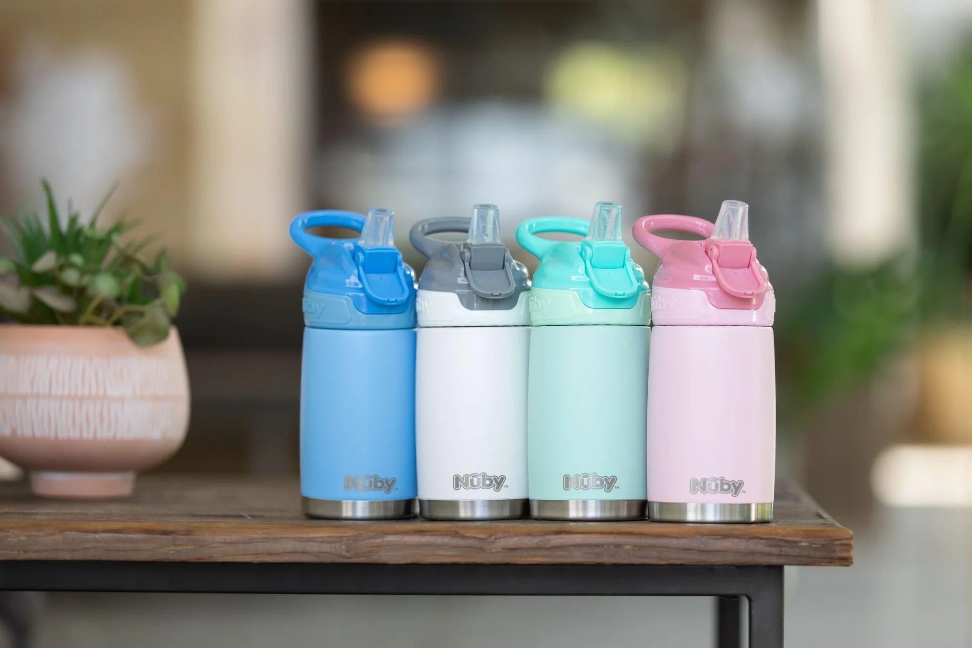 Nuby Bottiglia in Acciaio Inox Flip-It Reflex da Viaggio 300ml Rosa Bicchiere Antigoccia per Bambini