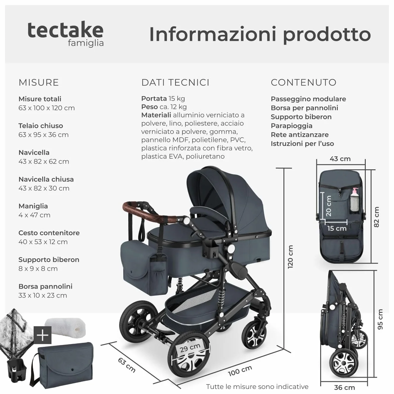 tectake® Passeggino Combinato Pieghevole 2 in 1 Leggero con Cintura a 5 Punti e Freno a Pedale Antracite