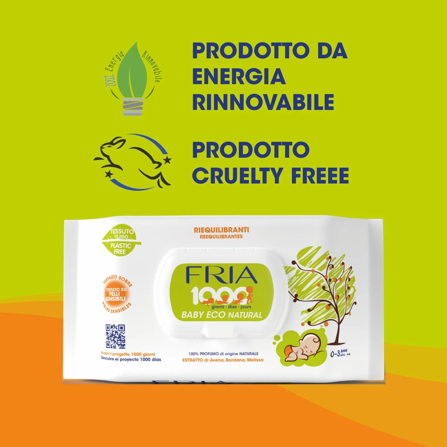 Fria Baby Eco Natural Salviette per Cambio Pannolino 1000 Giorni, Confezione 72 Salviette