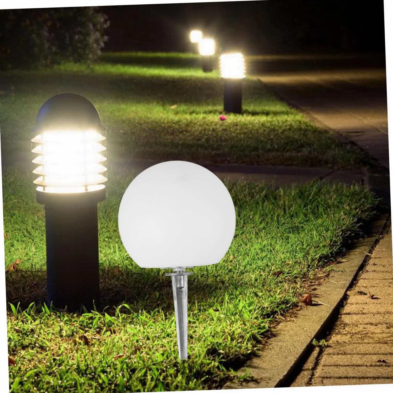 Lampada da Giardino a Picchetto Globo Bianca LED per Esterno | Pe Plastica, Collegamento Diretto, per Uso Interno e Outdoor, Decorazioni Esterno, Lampade da Giardino Decorative