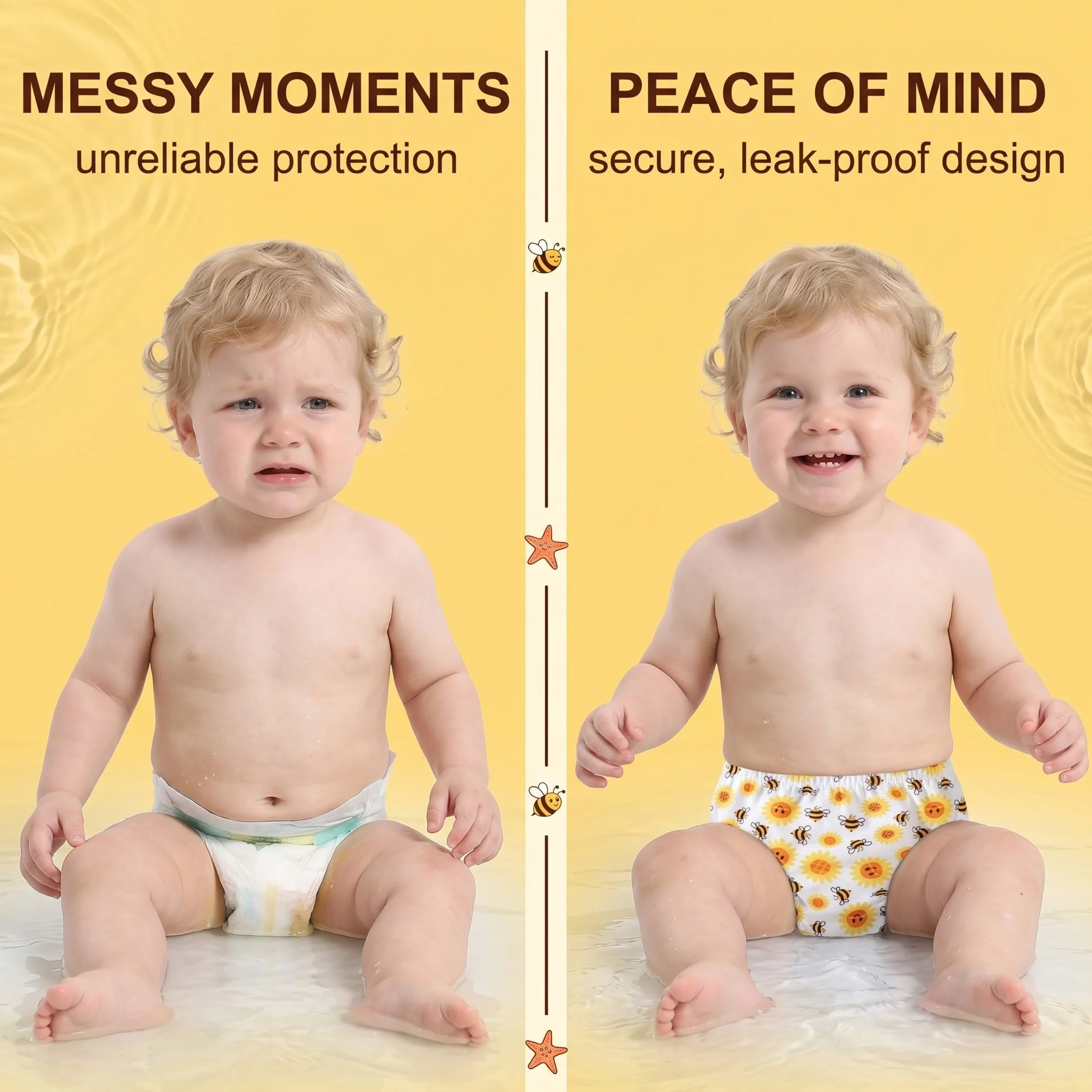 Costume pannolino neonato 2 pezzi riutilizzabile antifuga 3D 1-2 anni traspirante lavabile in lavatrice per piscina spiaggia