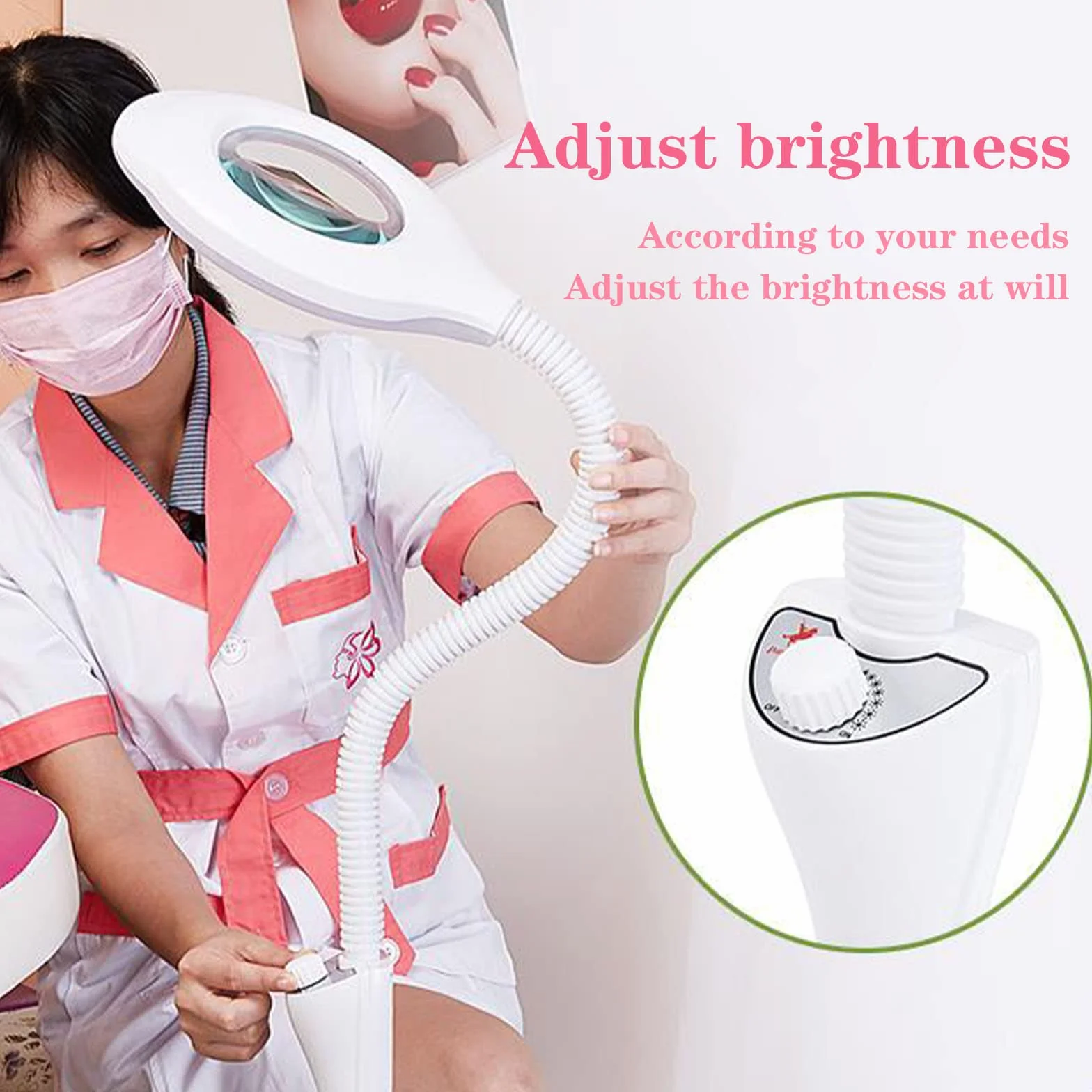 16X LED lampada lente ingrandimento da terra, regolabile Angolo del tubo tubo flessibile con 5 ruote girevoli - per Manicure, Lettura, Gioielli, Bambini, Elettronica, Professionale, Alluminio, Bianco