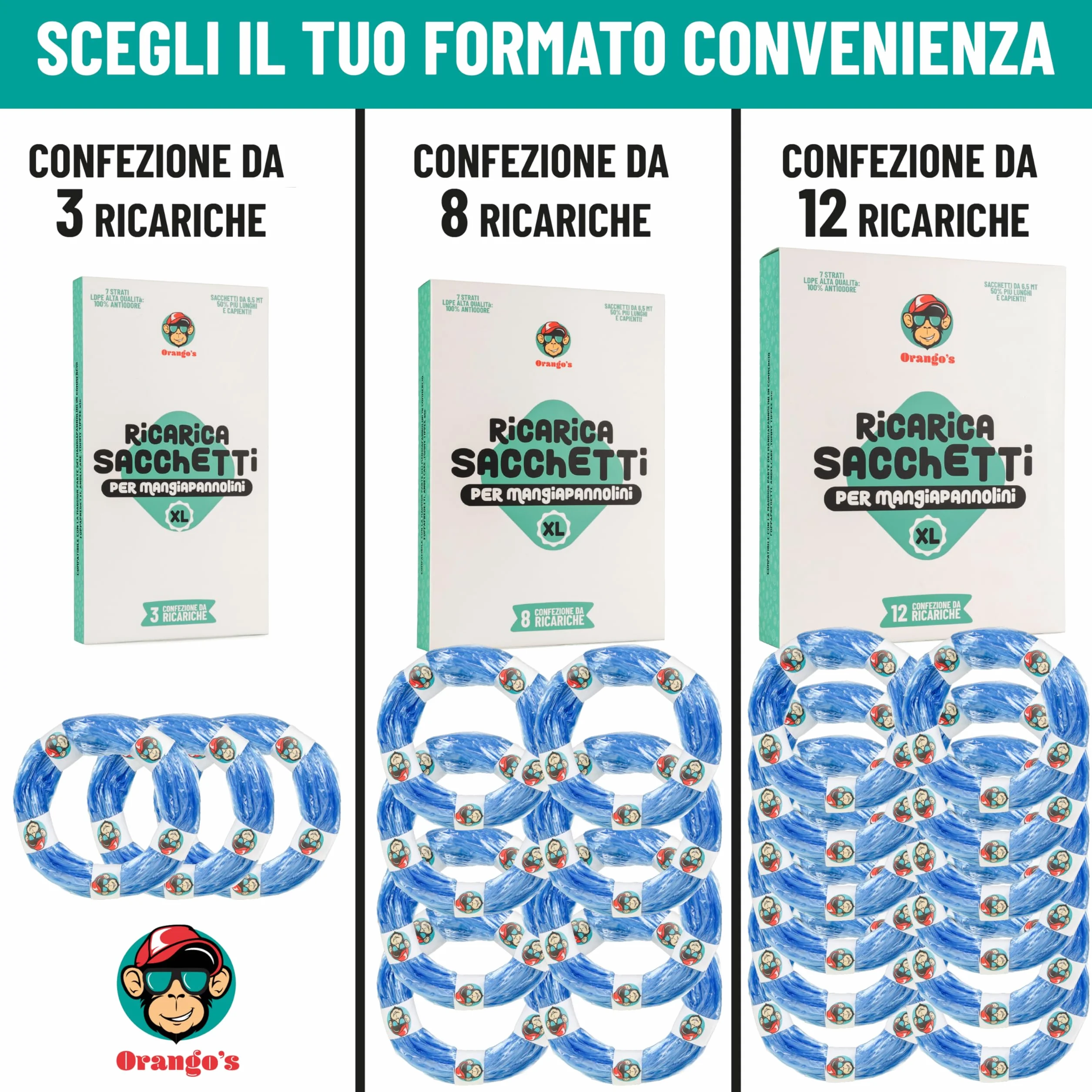 Orango's 3 Ricarica MangiaPannolini Universali, 7 Strati Anti Odore