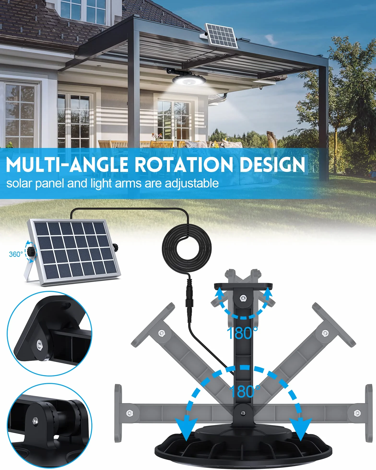 Luci Solari da Interno, Luce Solare da Capannone di Design a Rotazione con 6 Modalità di Illuminazione, Luci Solari a Sospensione 108LED 1500LM IP65 Impermeabili con Telecomando per Garage, Gazebo