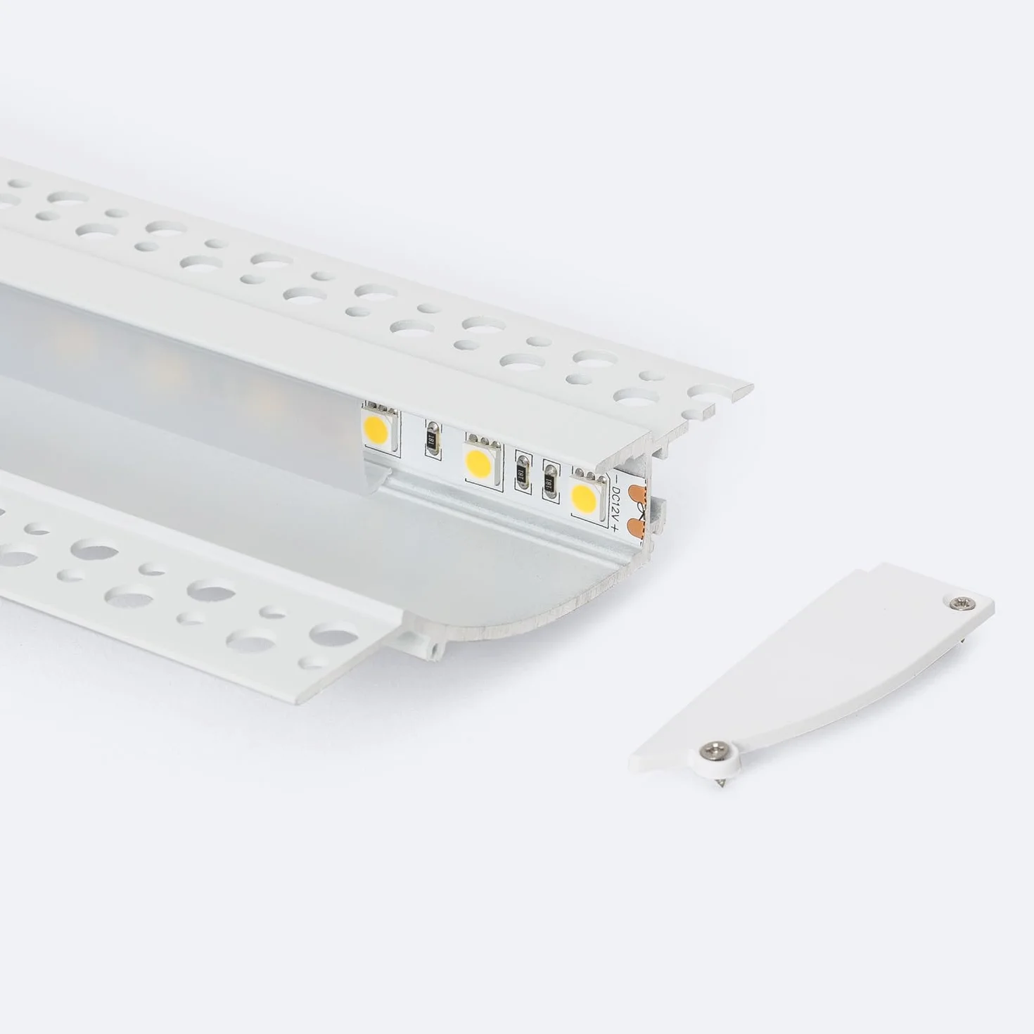LEDKIA LIGHTING Profilo Alluminio da Incasso per Cartongesso 2m per Striscia LED fino a 12mm Bianco 2 m Semitrasparente