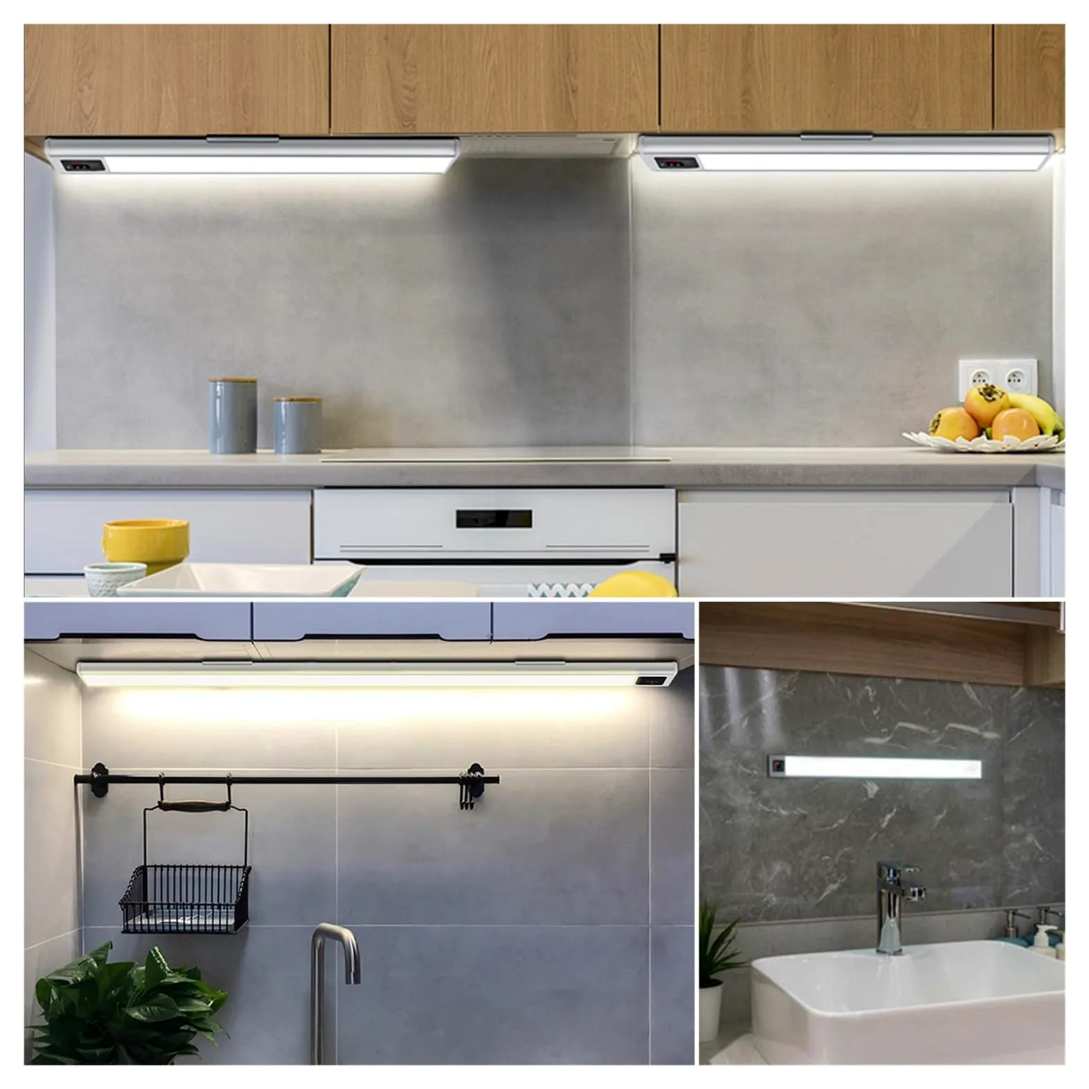 Luce Notturna A LED Sensore Di Spazzata Manuale Luci A USB Ricaricabile Cucina In Alluminio Nero Sotto Gli Armadi Illuminazione Rilevatore Di Movimento(Warm White Light,40CM_SILVER1)