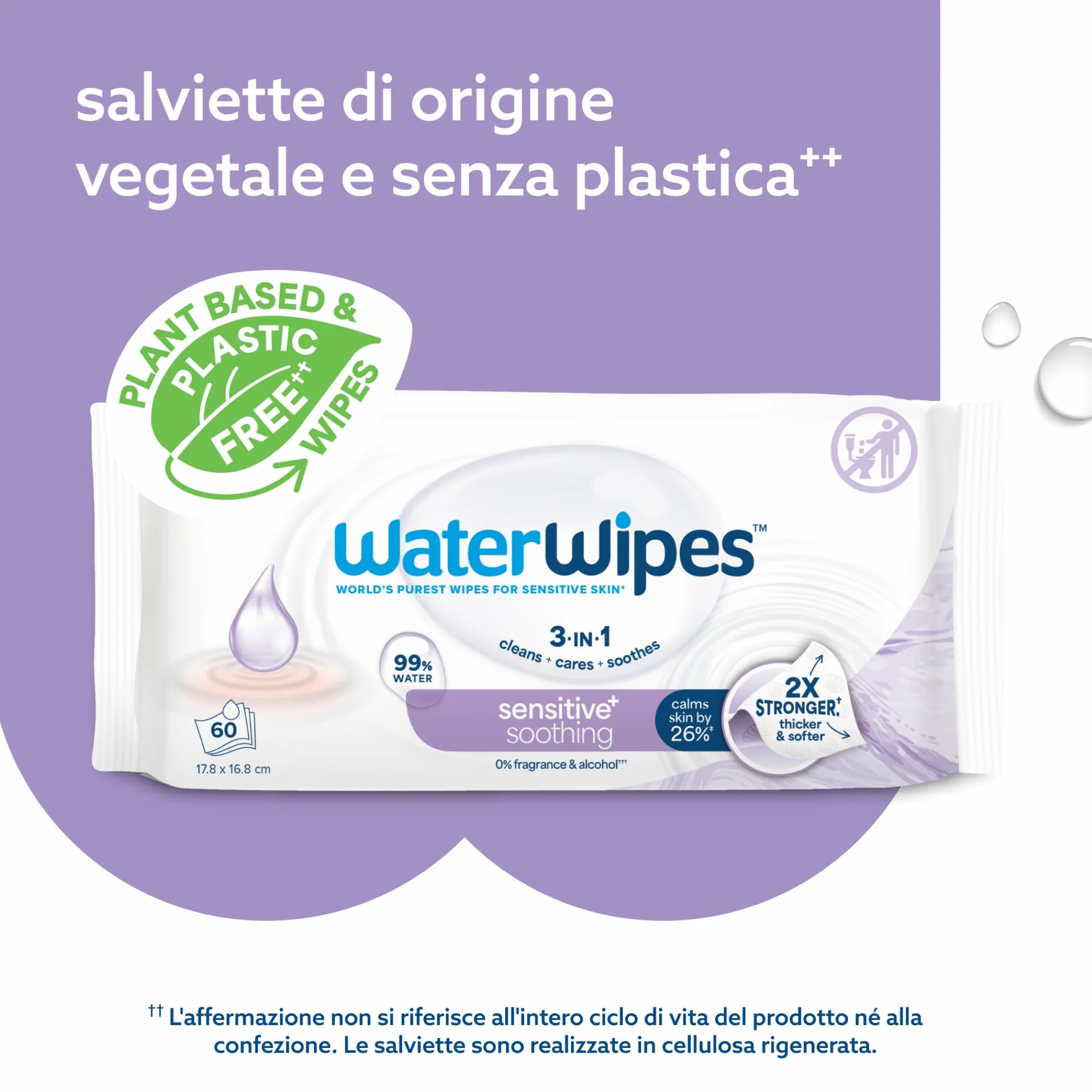 WaterWipes Salviettine Lenitive 360 Pezzi 6 Confezioni Detergenti 99% Acqua Estratti Botanici Senza Profumo